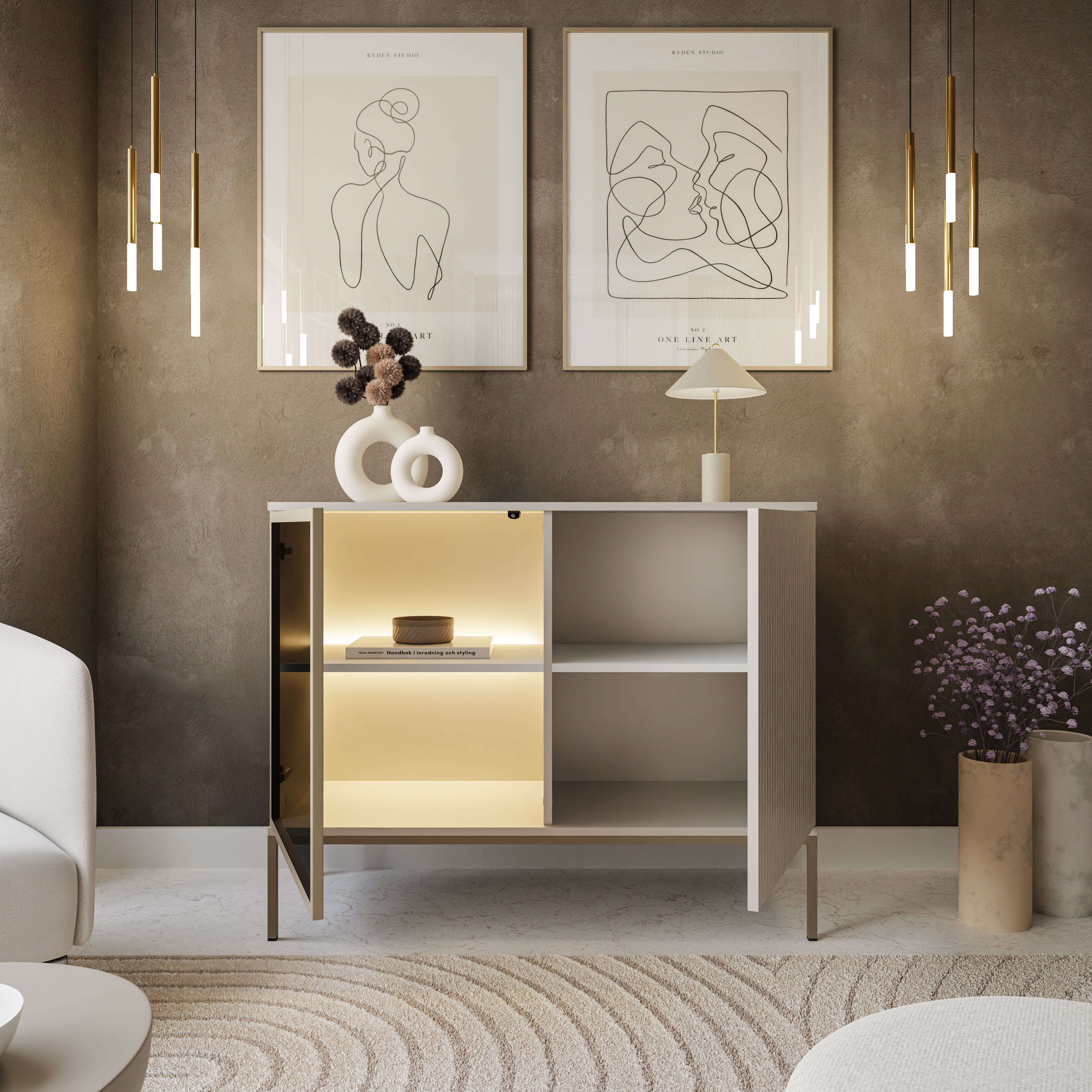 Lookway Kommode ECLIPSE K104 Kaschmir mit LED Beleuchtung, Breite: 104 cm