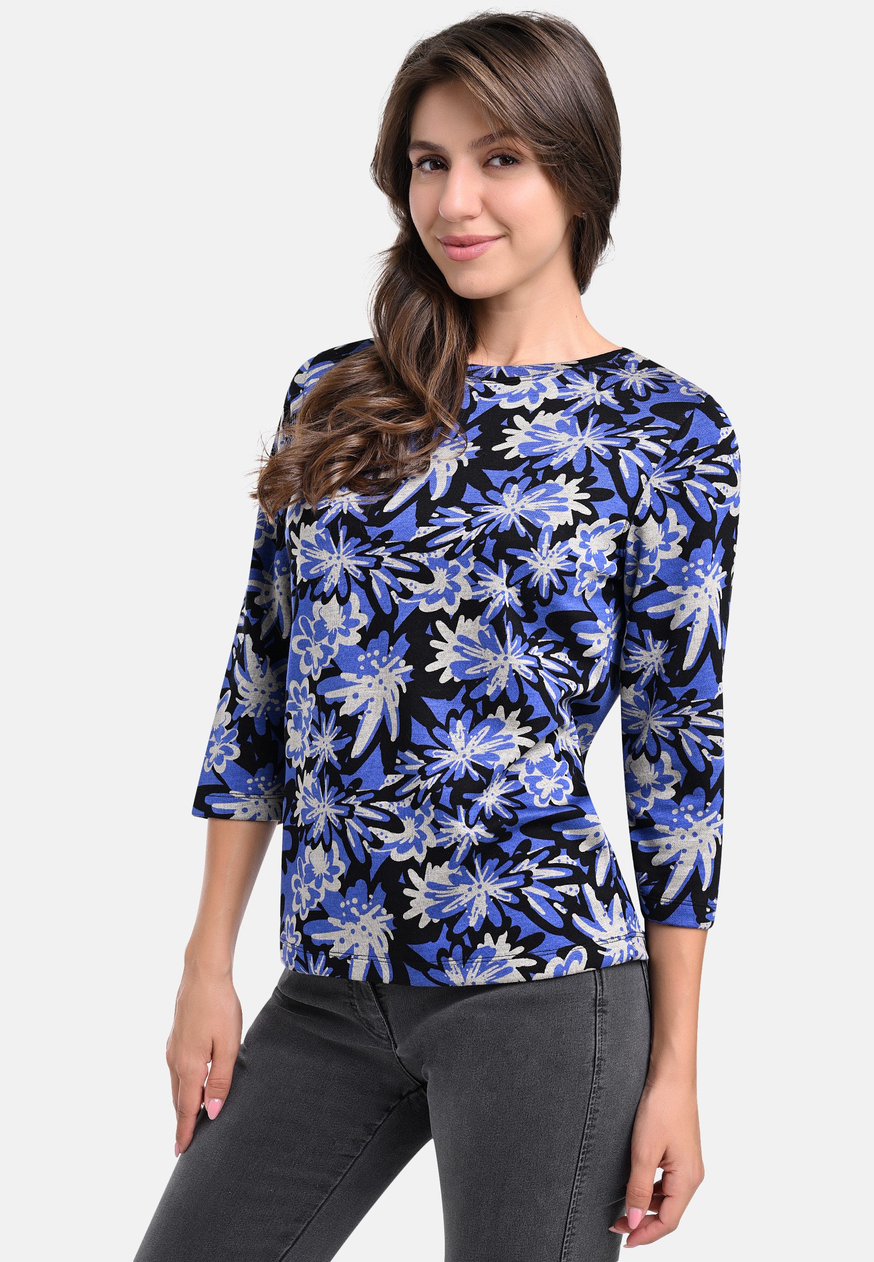 BICALLA T-Shirt Shirt mit Blüten-Print in Blau/Schwarz (1-tlg) günstig online kaufen