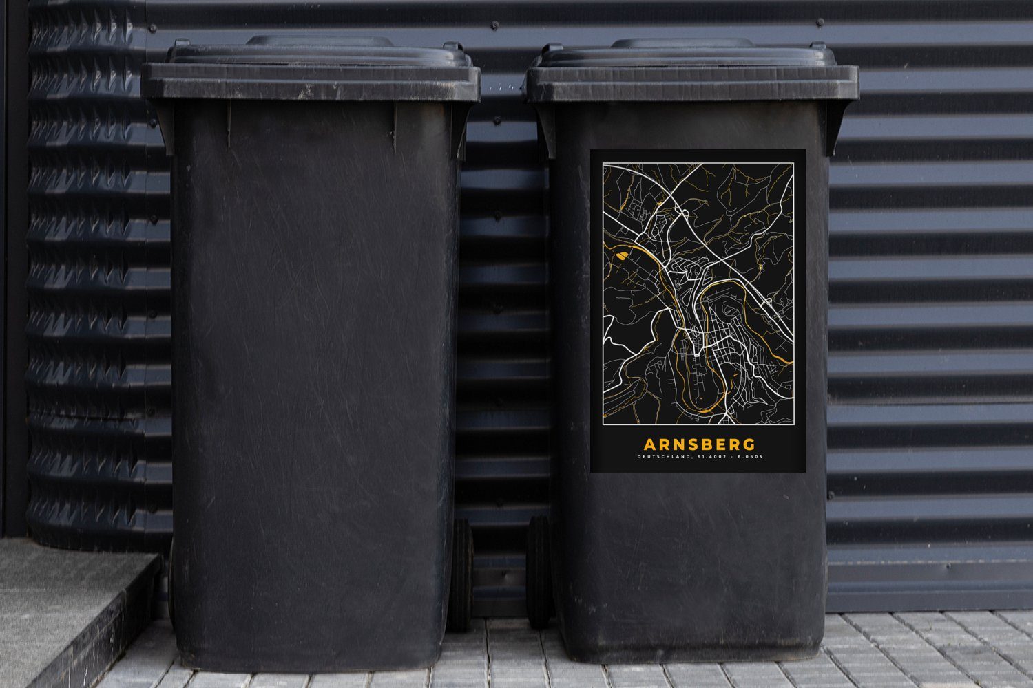 - Sticker, Stadtplan - Container, Karte Mülleimer-aufkleber, - Mülltonne, Gold MuchoWow Wandsticker - (1 St), Arnsberg Abfalbehälter Deutschland