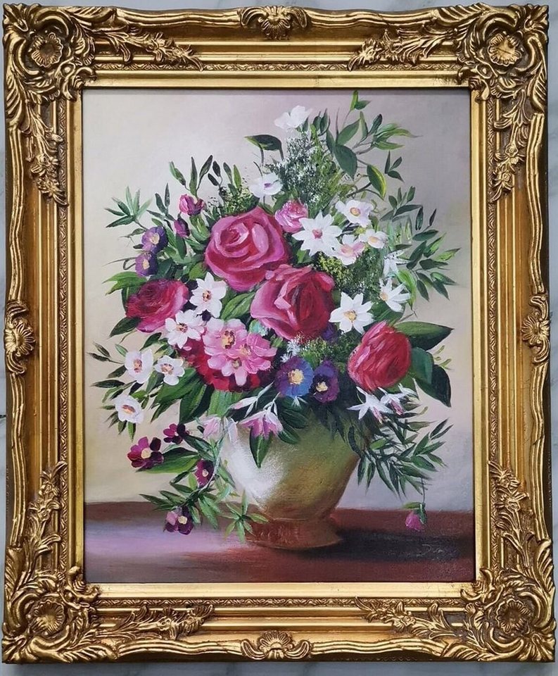 JVmoebel Bild Gemälde Rosen in einer Vase Ölgemälde Handgefertigt Stilleben  Sofort, (1 St), Made in Europa