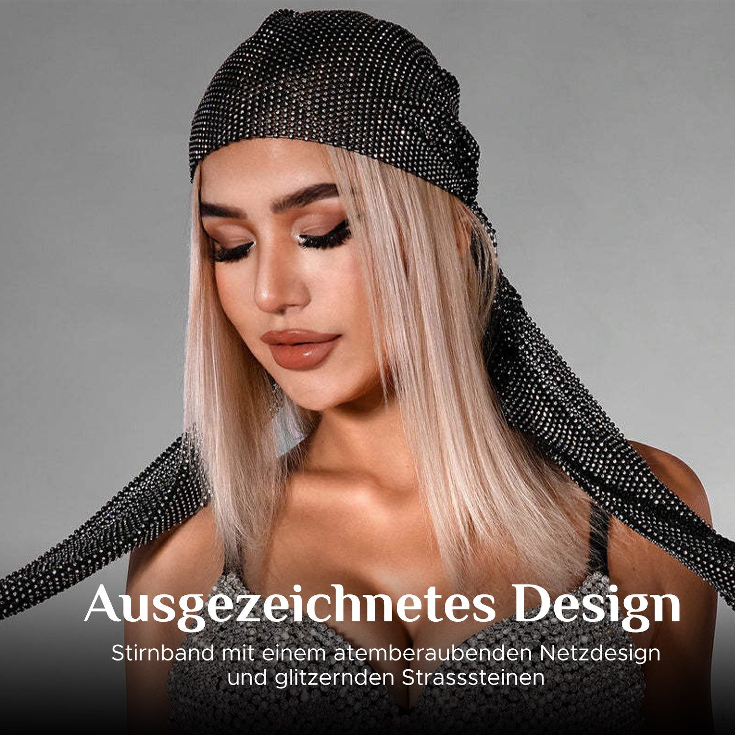 Refttenw Haarband Langes Strass-Kopftuch für Damen,Diamanthut,Partydekorationen,70cm