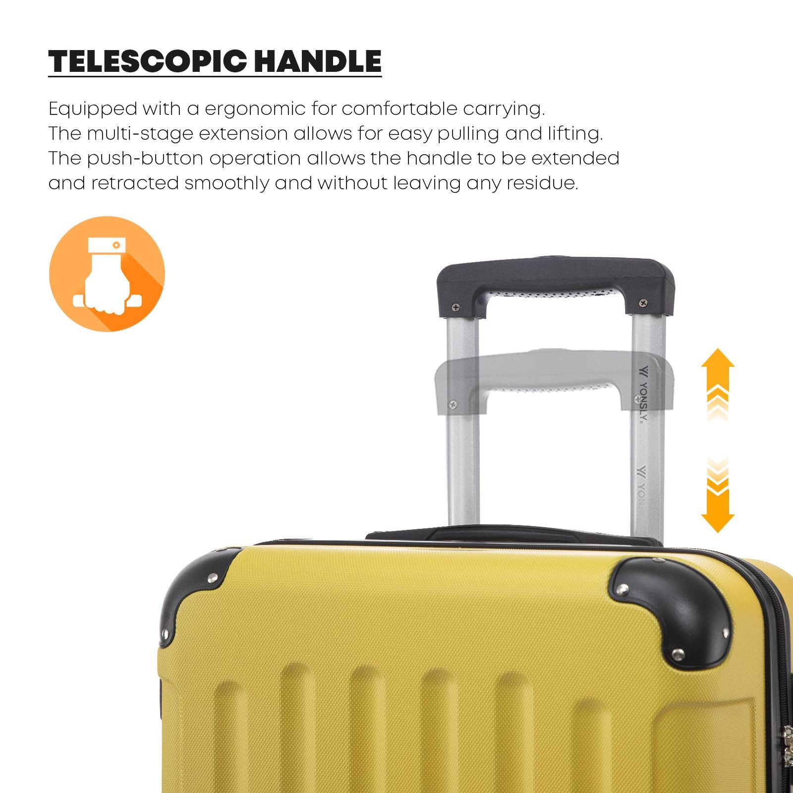 YONSLY Hartschalen-Trolley Premium Hartschalen-Reisekoffer Trolley Kabinenkoffer, 4 Rollen, TSA-Schloss, YKK-Reißverschluss, austauschbare Rollen & Griffe