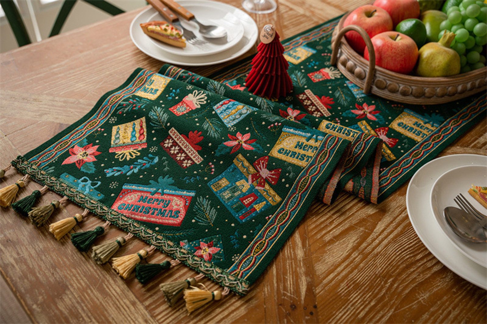 Jumpeak Tischläufer tischläufer weihnachten,tischläufer herbst, Festliche Elemente,Randfransen,Verschiedene Größen und Muster