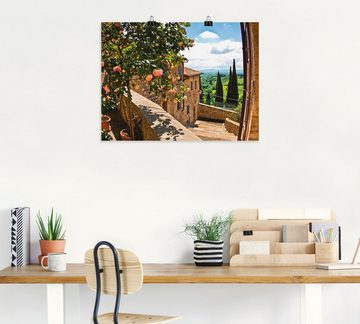 Artland Wandbild Rosen auf Balkon Toskanalandschaft, Garten (1 St), als Alubild, Outdoorbild, Leinwandbild, Poster, Wandaufkleber