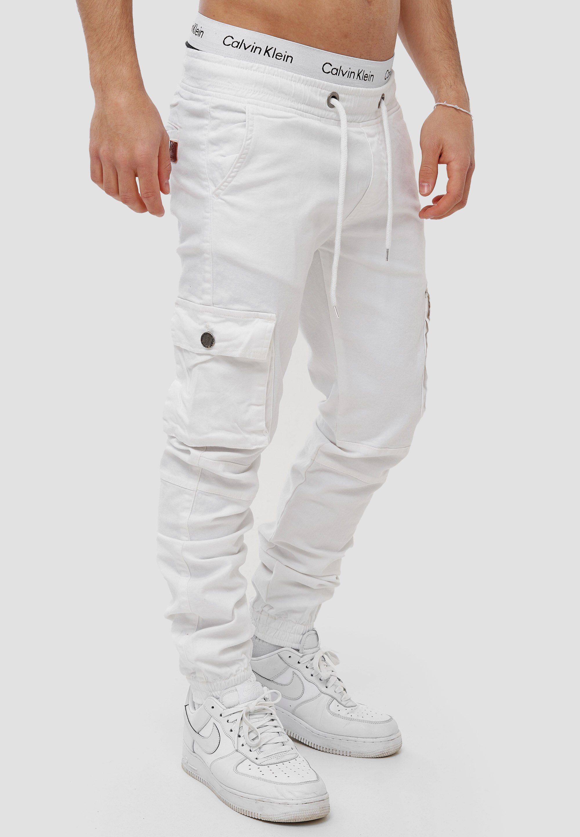 OneRedox Straight-Jeans H-3413 Weiß Casual (Chino Streetwear, Cargohose Business Freizeit 1-tlg)