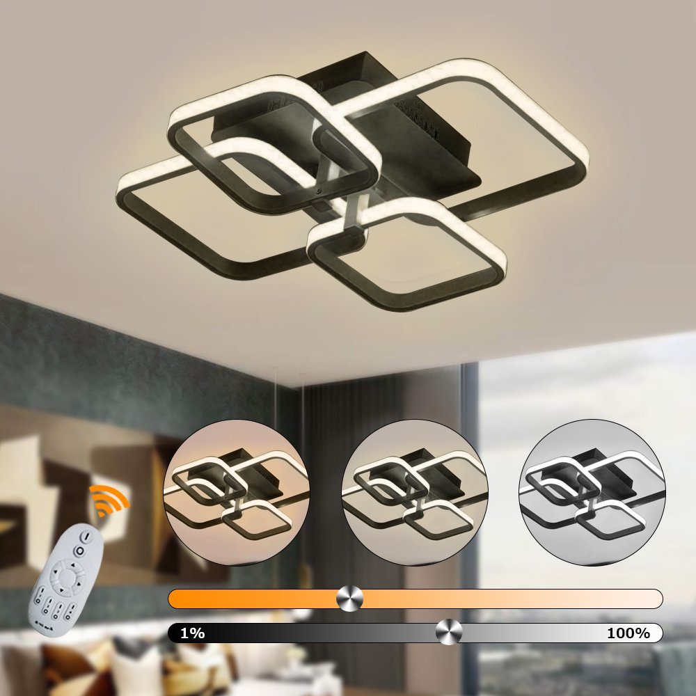 Daskoo Deckenleuchten 3/4/5 Quadrat LED Deckenlampe mit Fernbedienung  Dimmbar Wohnzimmer, LED fest integriert, Warmweiß/Neutralweiß/Kaltweiß, LED  Deckenleuchte, Stufenloses Dimmen