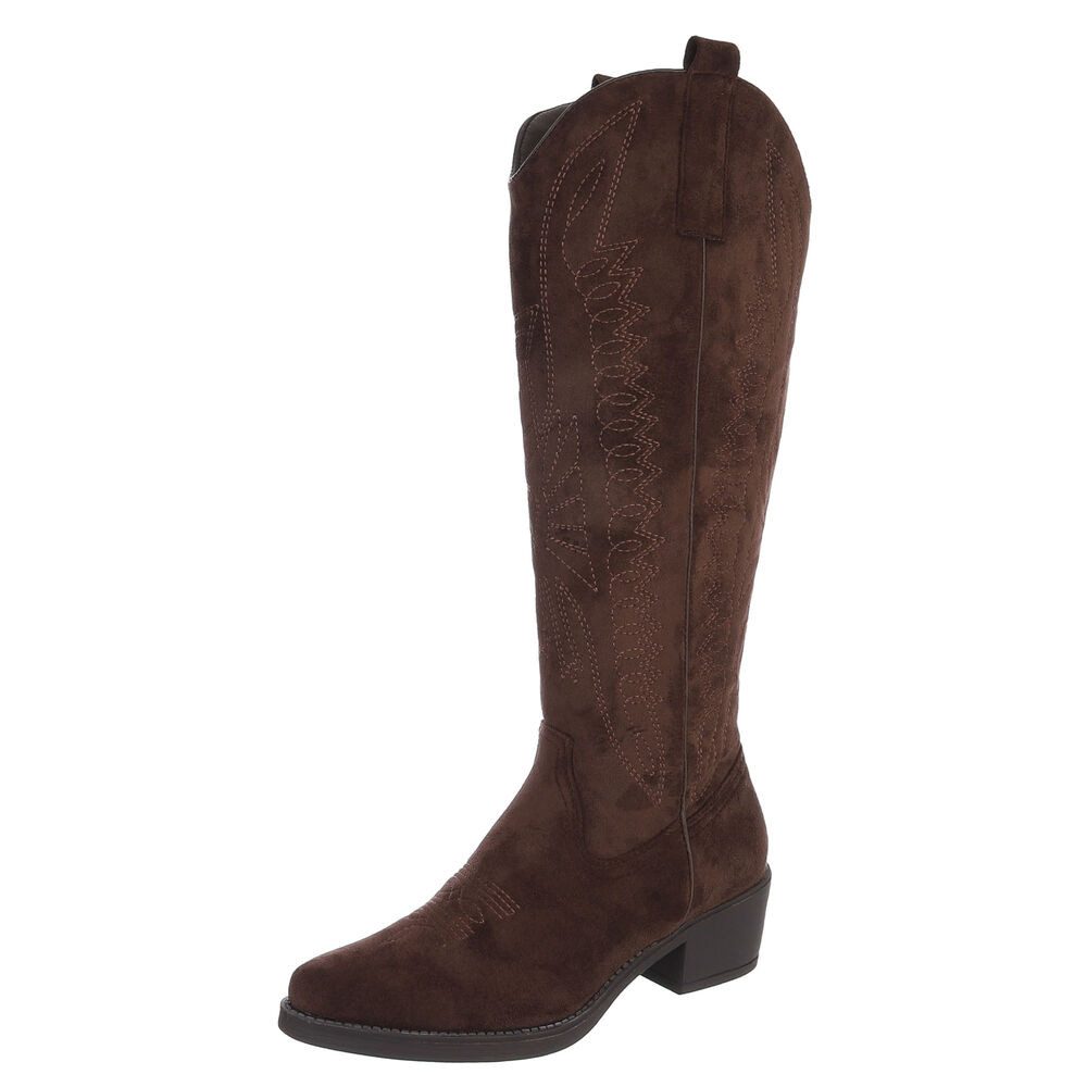 Ital-Design Bequemer Schlupfschuh für Damen mit stilvollem Design Westernstiefel (90927428) Blockabsatz Stiefel in Braun