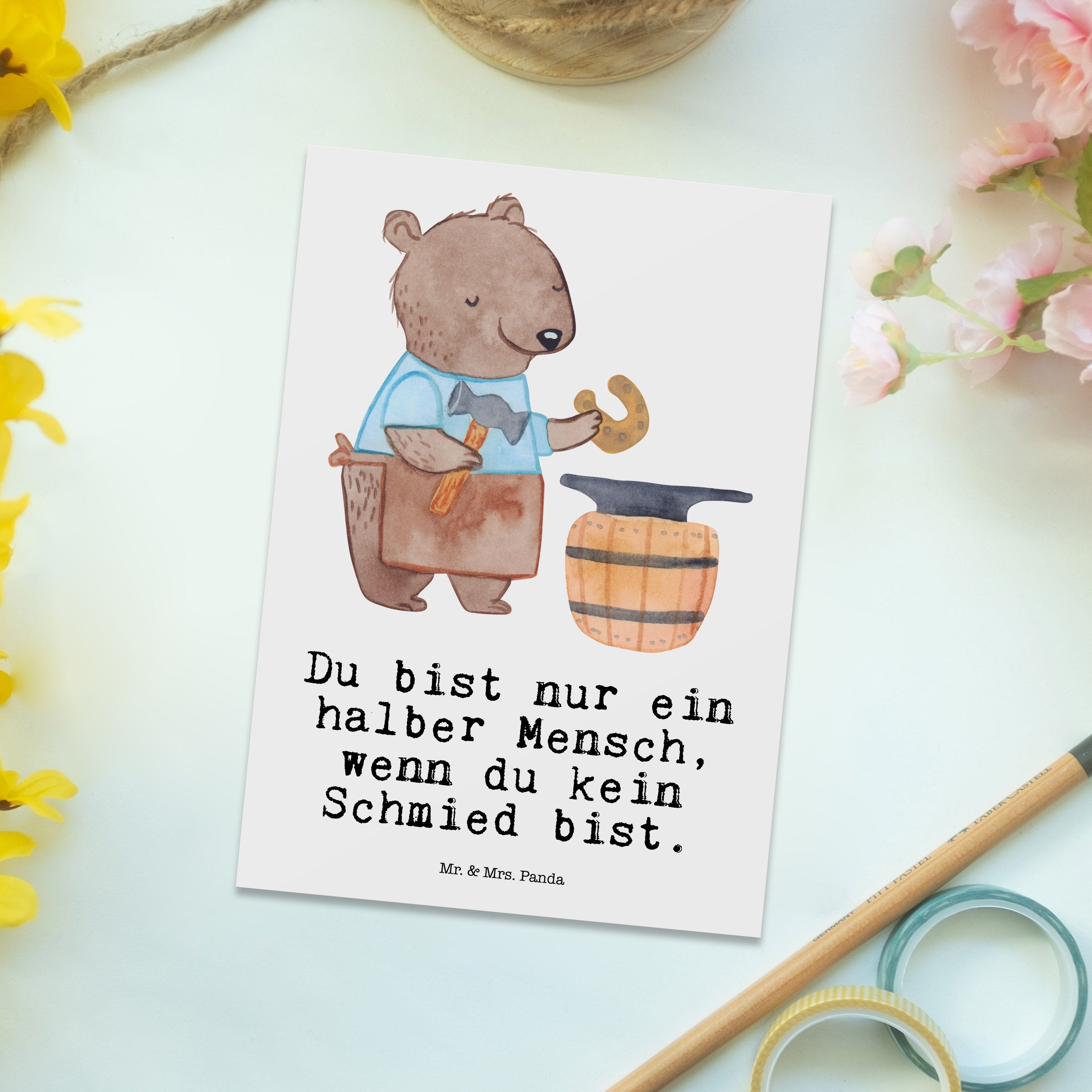 Schmied - - Weiß Herz Panda Mr. Jubiläum, Karte, Geschenk, Schen & Postkarte Grußkarte, Mrs. mit