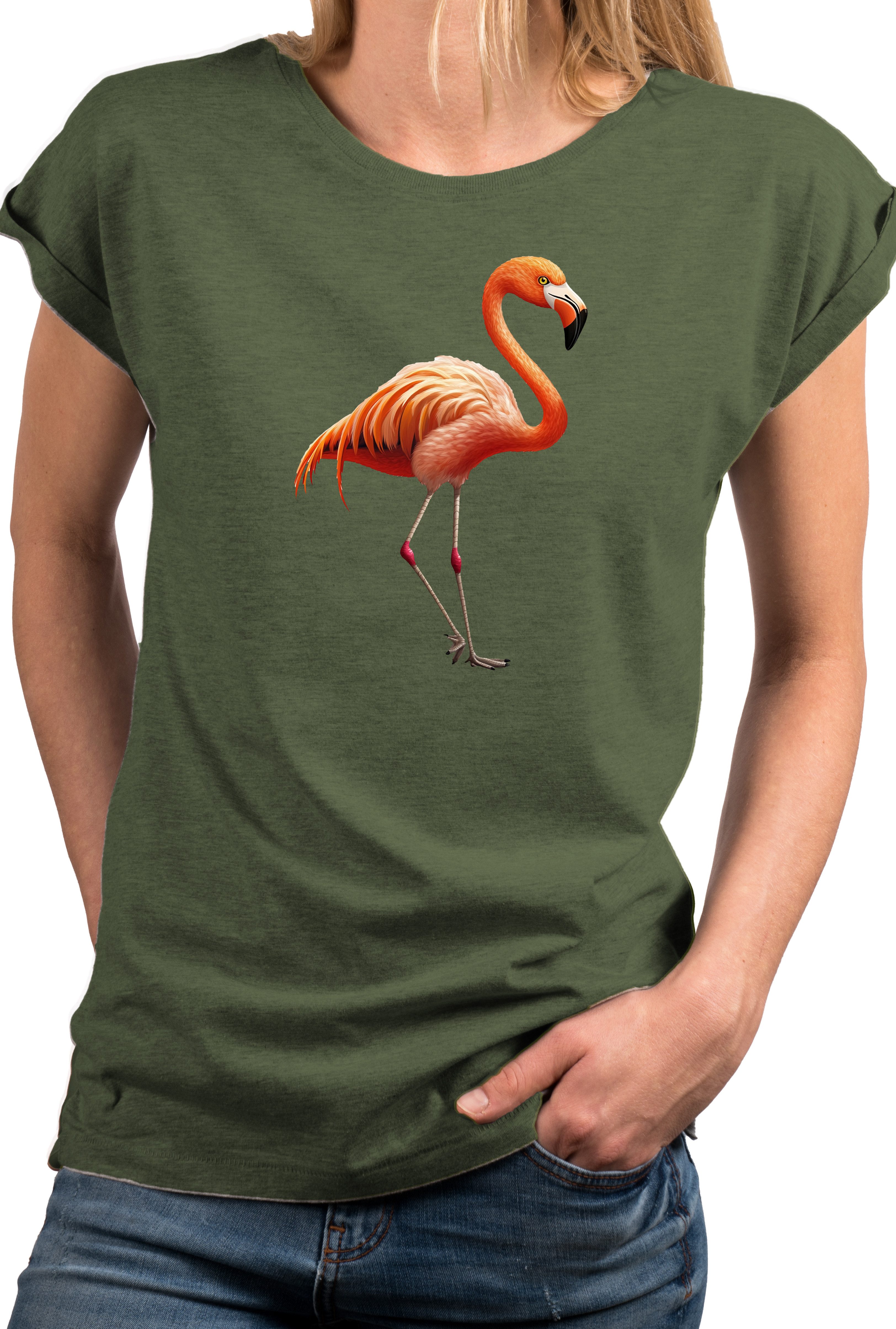 MAKAYA Print-Shirt Damen Flamingo Sommer Kurzarm günstig online kaufen