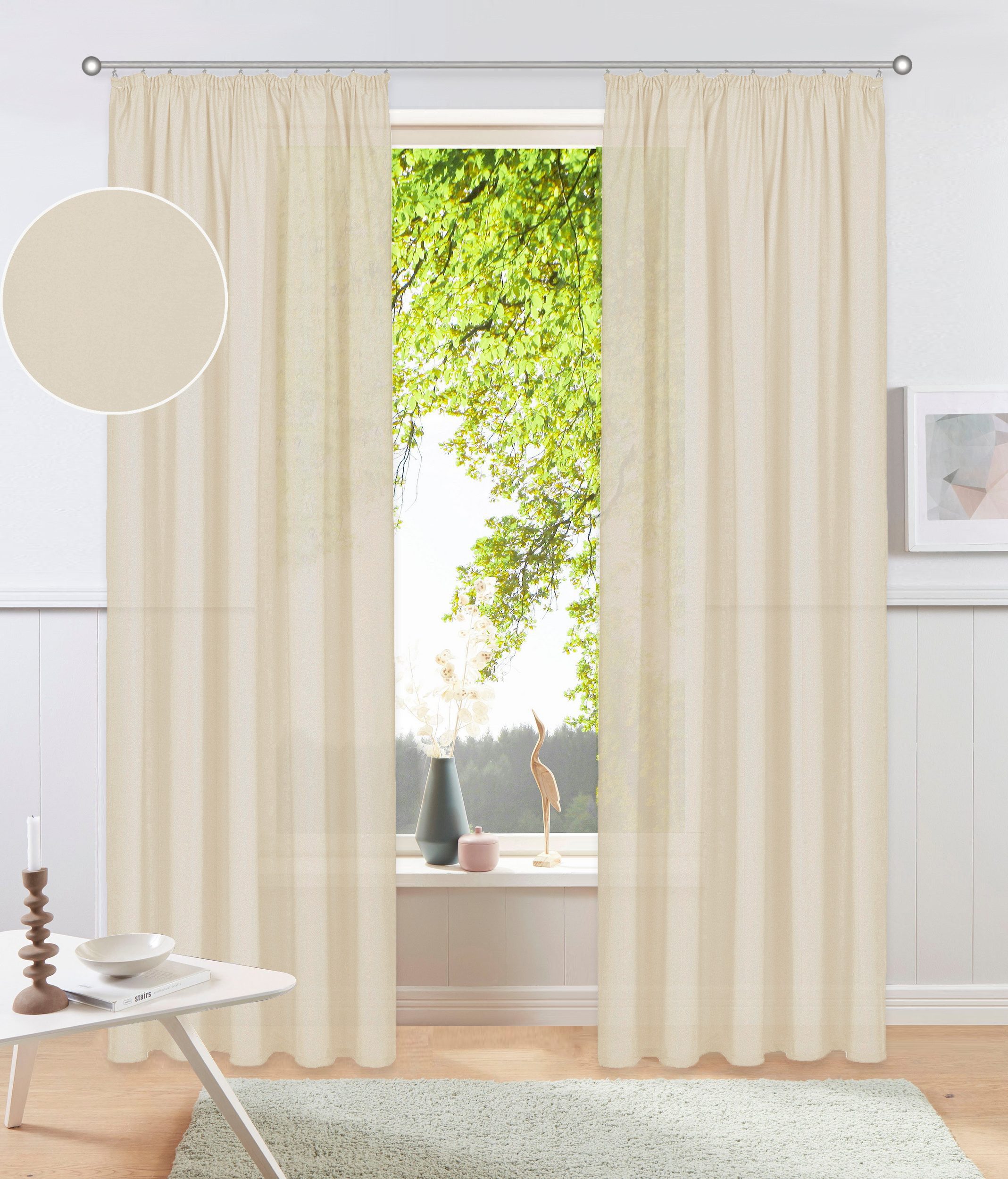 OTTO home Vorhang Parry (2 St), Kräuselband, blickdicht, Polyester, 2-er Set, blickdicht, monochrom, basic, einfarbig, Bestseller