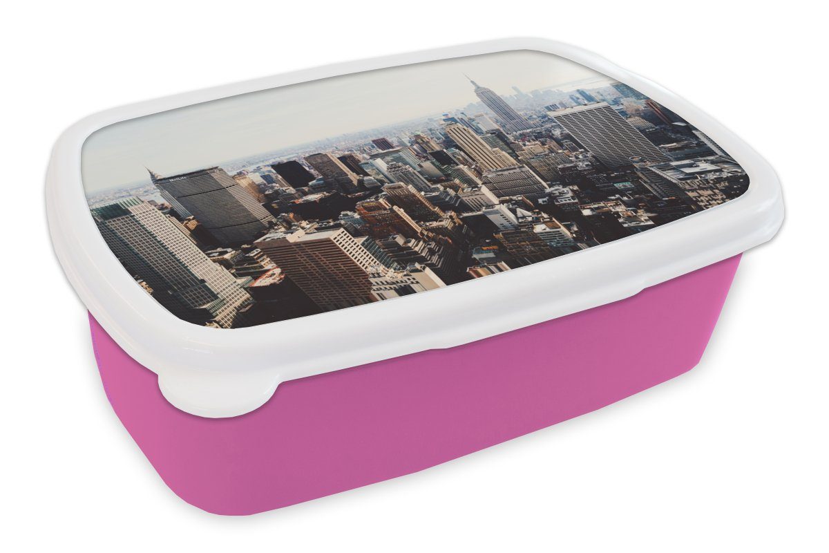 York (2-tlg), - für Kunststoff New rosa Mädchen, Amerika Brotdose Kunststoff, USA, Lunchbox Brotbox MuchoWow - Erwachsene, Kinder, Snackbox,
