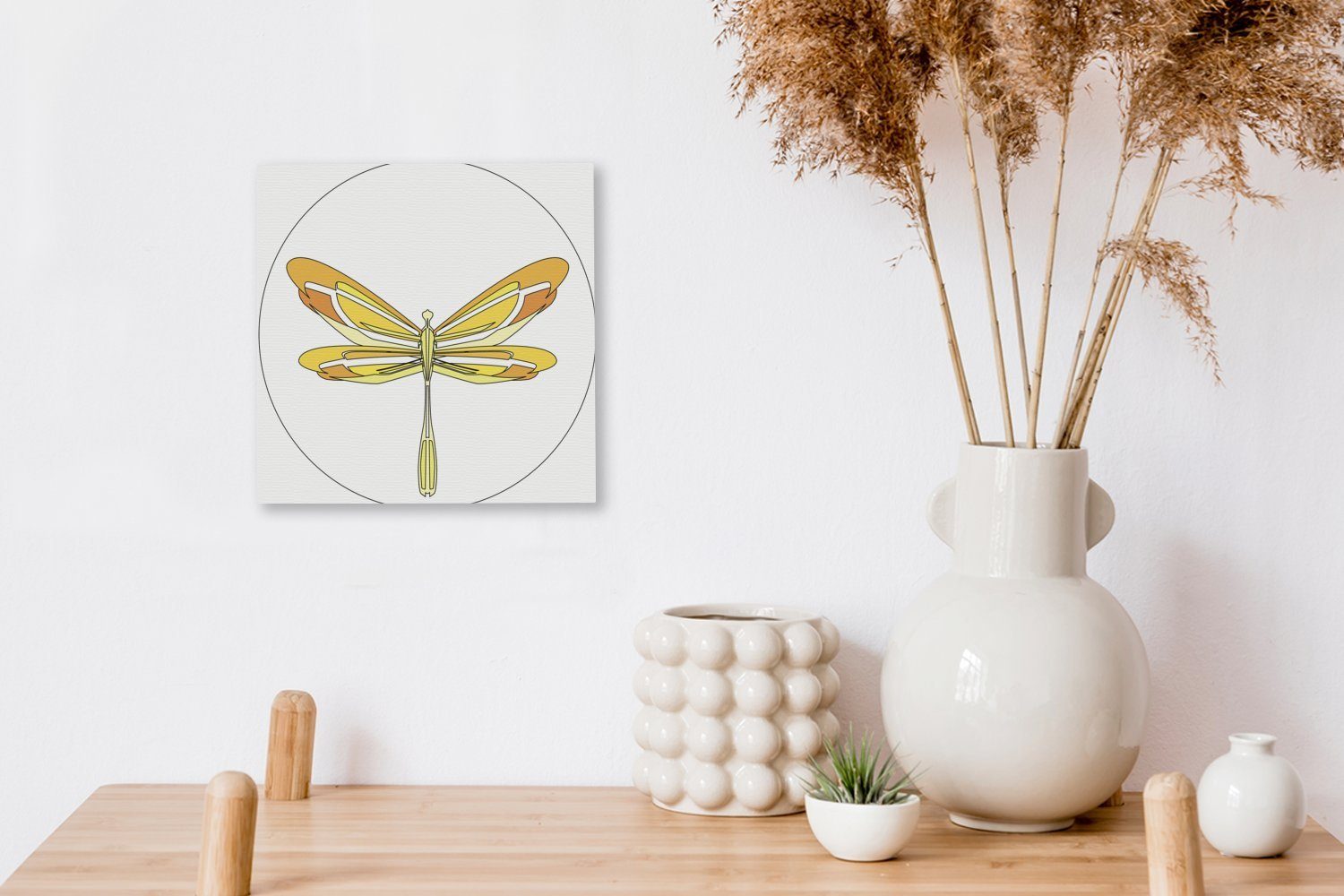 OneMillionCanvasses® Leinwandbild Eine Illustration einer Schlafzimmer Wohnzimmer Libelle, St), Bilder (1 gelben Leinwand für
