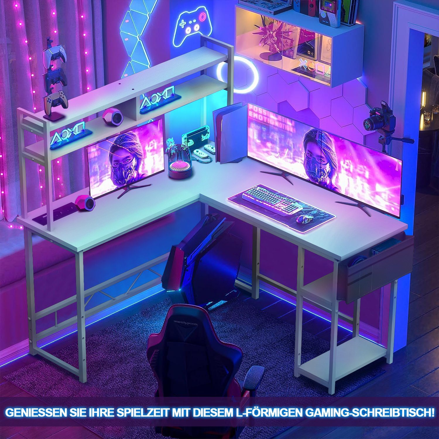 GUNJI Eckschreibtisch Gamingtisch Schreibtisch mit LED günstig online kaufen