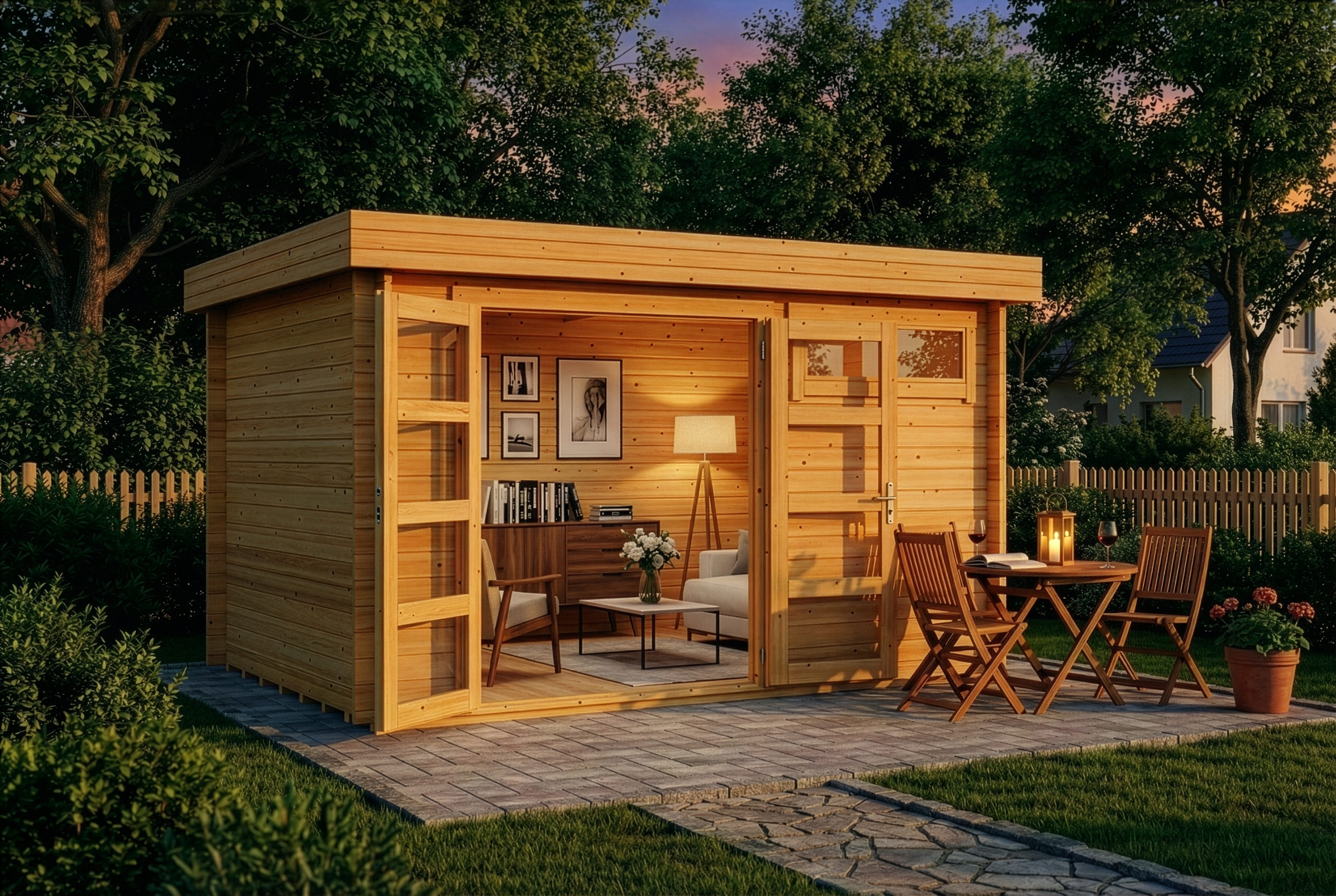 Alpholz Gartenhaus Holz Leandro, BxT: 394x268 cm, in Imprägniert (Pinie) Inkl. Fußboden mit 28mm Wandstärke