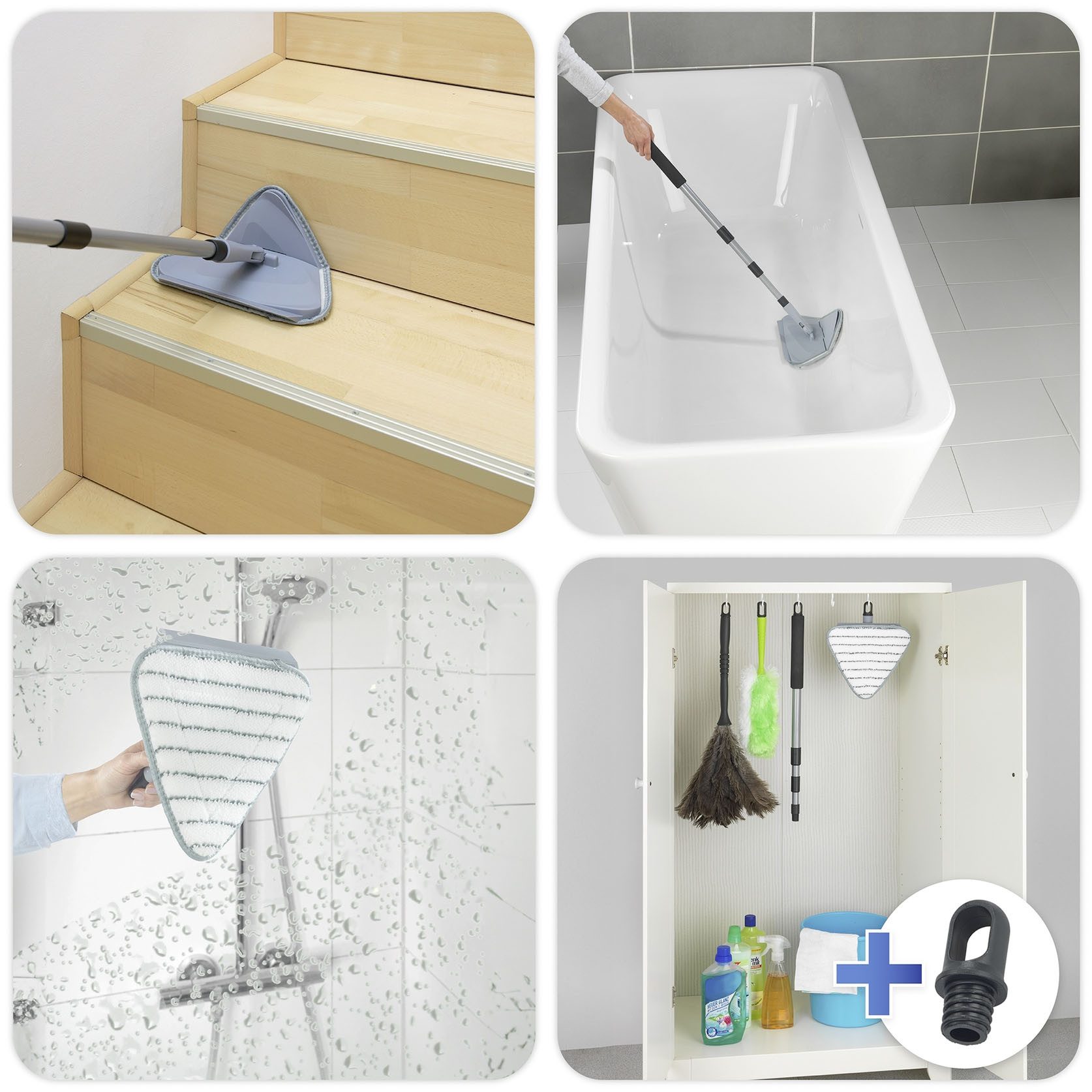 Maximex Bodenwischer-Set Triangel-Wischer mit Teleskopstiel, (Set, 5-St), 360° Duo-Knickgelenk, Mikrofaser-Bezug, reinigt nur mit Wasser
