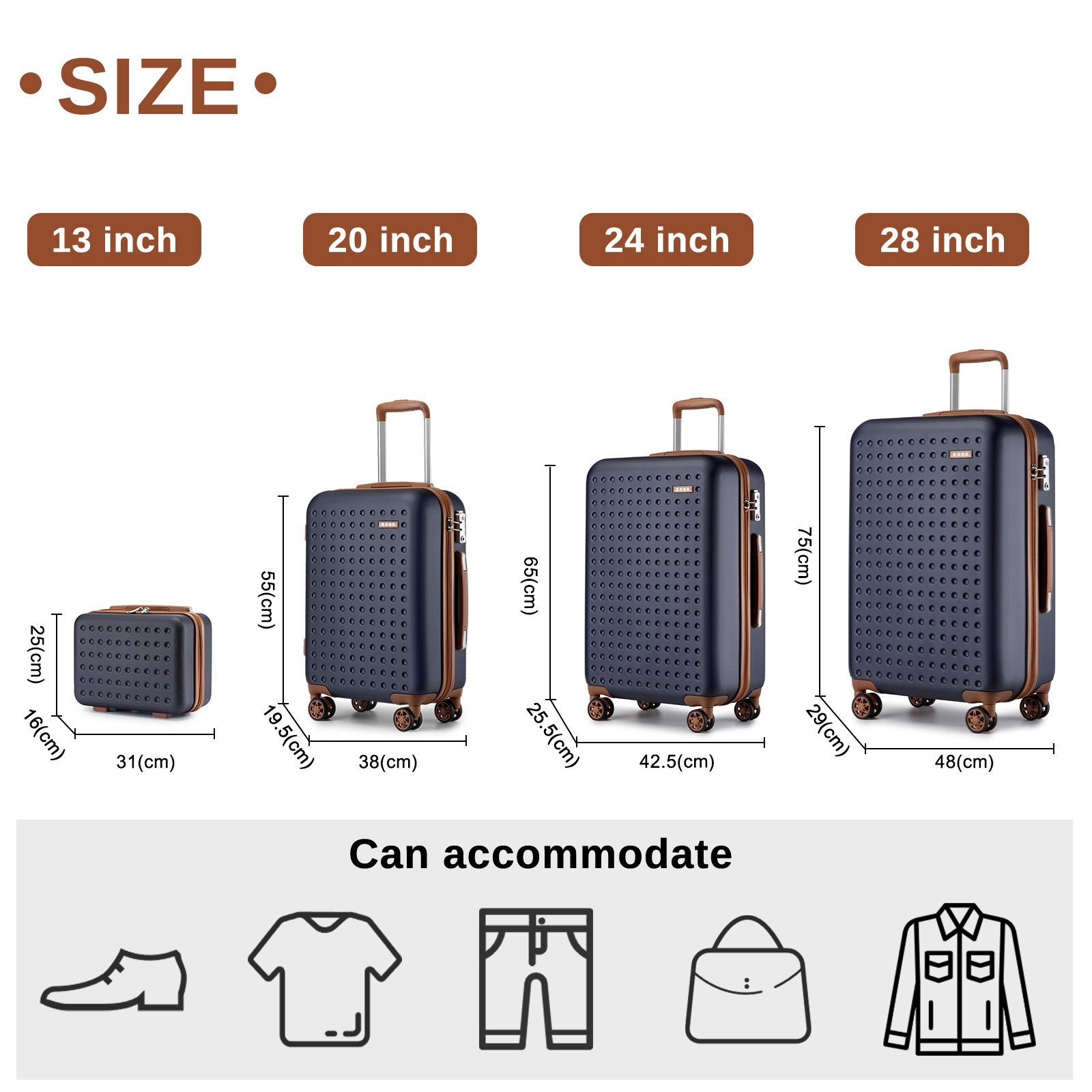 KONO Koffer Hartschalenkoffer Reisekoffer Trolleys 100% ABS Handgepäck Koffer – Bild 2 von 5