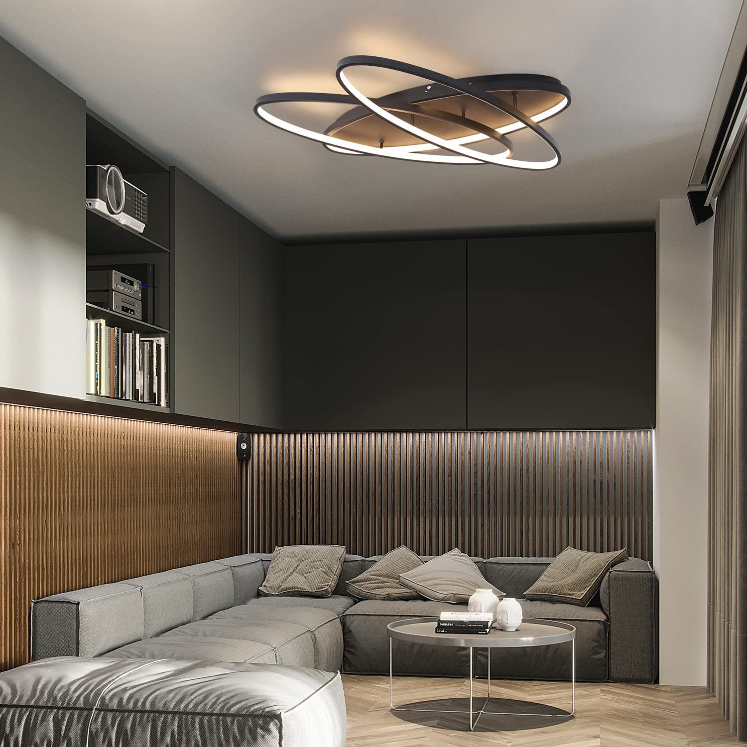 Schwarz Flur Moderne Neutralweiß LED integriert, Büro Küche Fernbedienung Warmweiß Kaltweiß, fest Dimmbar Nettlife Wohnzimmer LED 76W, Arbeitszimmer für Deckenleuchte mit