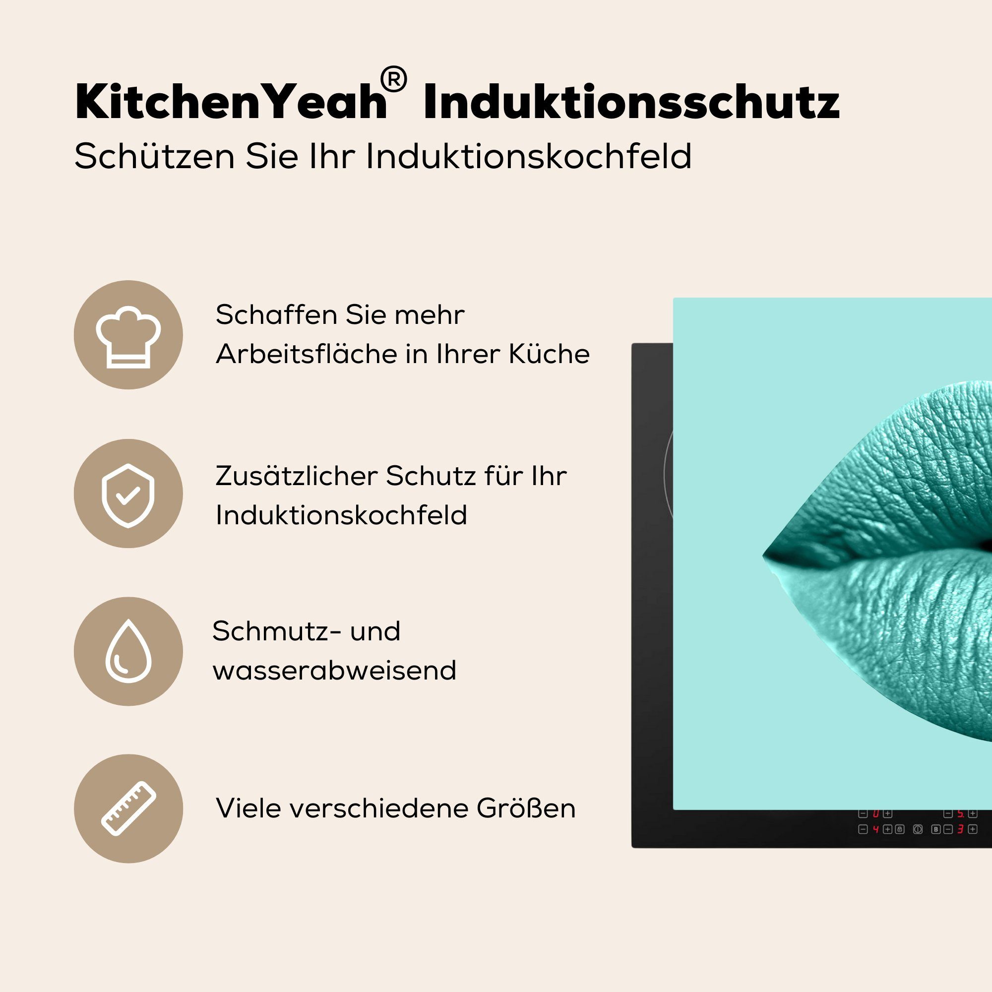 für Ceranfeldabdeckung Induktionskochfeld Schutz Vinyl, MuchoWow Herdblende-/Abdeckplatte küche, (1 cm, - Pastell Lippen die tlg), Blau, - 81x52