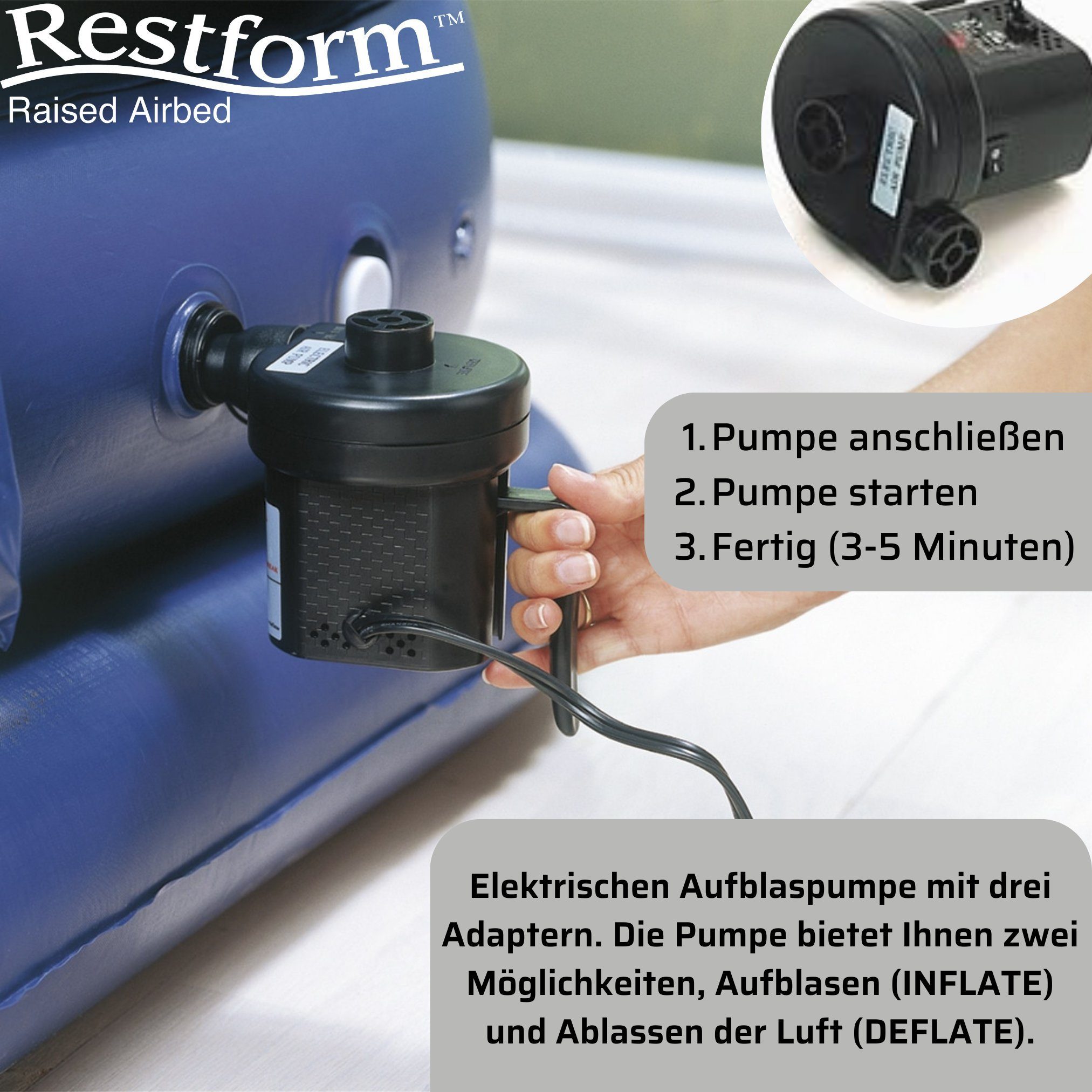 Luftbett Pumpe 90x190, mit Restform® elektrischer (Set, Person, für Single, High Matratze Airbed teilig), Aufblasbare Raised 1