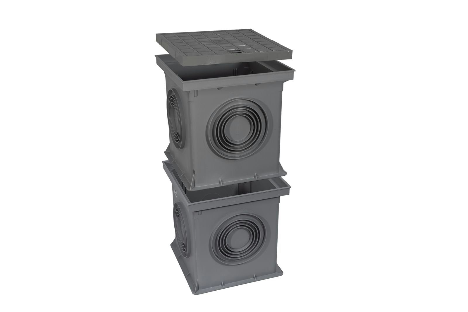 Marley Deutschland GmbH Erdschacht 300x300mm Einlaufschacht + Schacht ohne Boden + Schachtdeckel, 30x30x58 cm, 3-St., laugen- und säurebeständig, begehbar