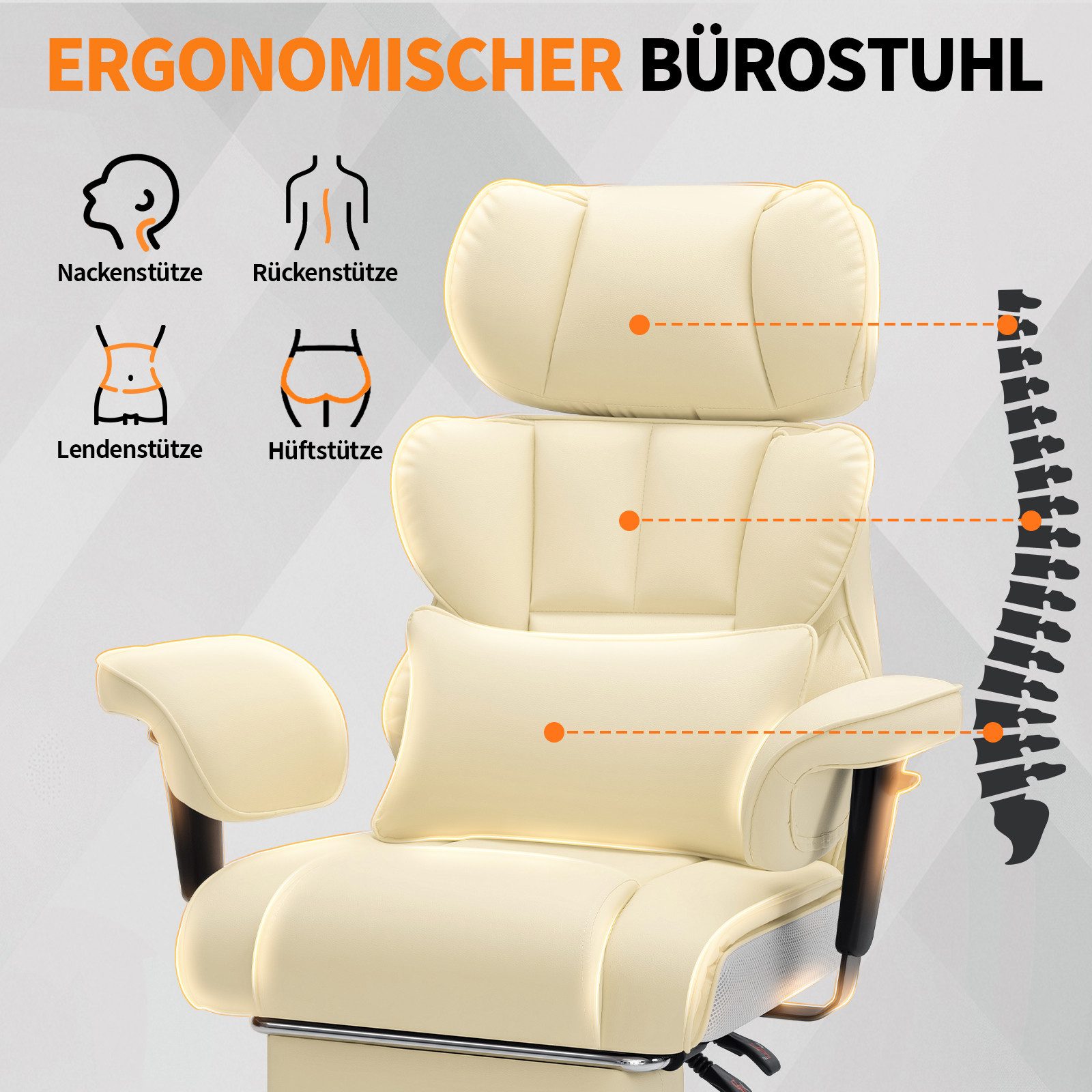 Hoffree Drehstuhl XXL Ergonomischer Bürostuhl Chefsessel Gaming-Stuhl Kunstleder, mit Fußstütze, verstellbarer Kopf- & Armlehnen, Max bis 200 kg