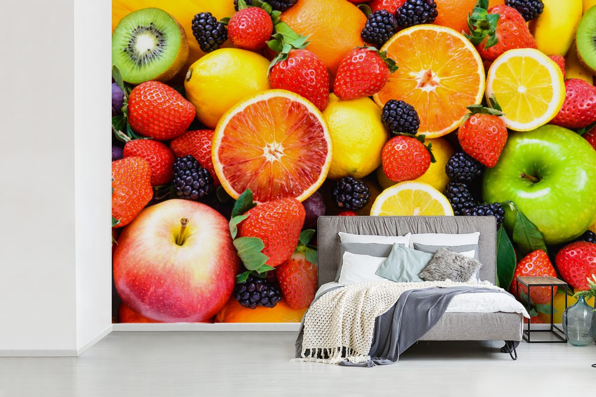 Kinderzimmer, - für Obst, Matt, (6 Wohnzimmer, MuchoWow bedruckt, Vinyl - Zitrone Erdbeere St), Wallpaper Tapete Fototapete Schlafzimmer,