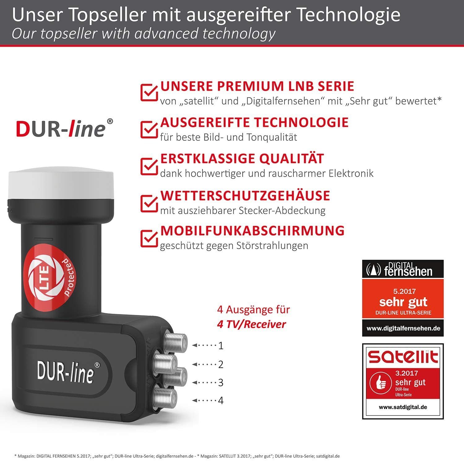 DUR-line +Ultra - mit LTE-Filter LNB Teilnehmer Quad Universal-Quad-LNB DUR-line 4 [ schwarz -