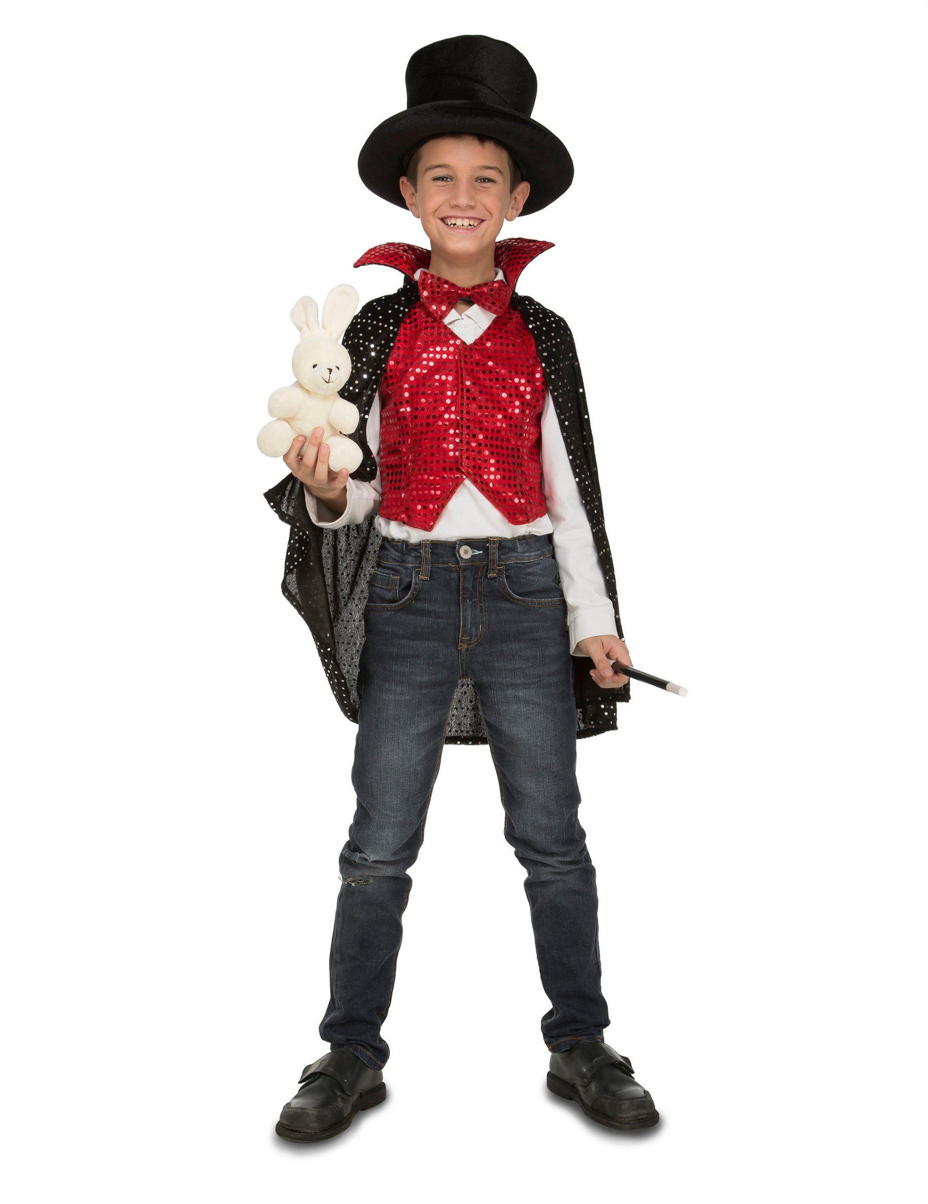 Viving Costumes Kostüm Magier-Kostüm für Jungen Faschingskostüm rot-weiss-schwarz