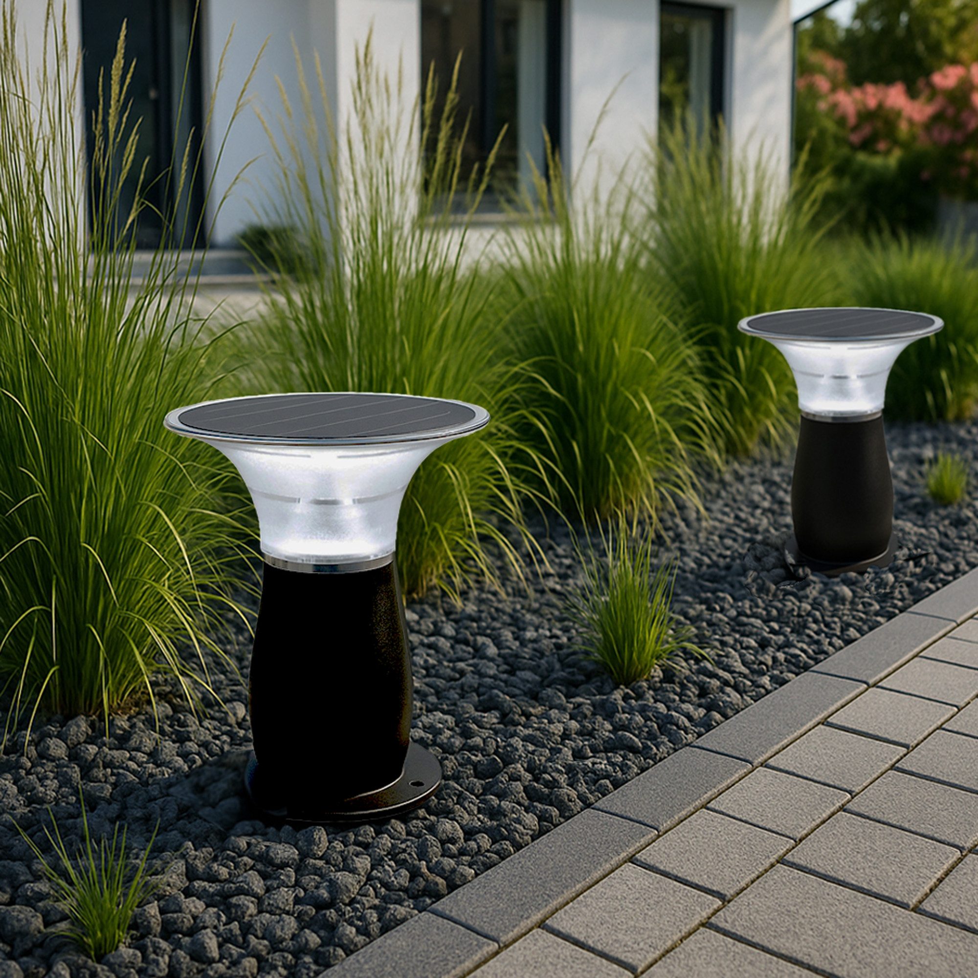 Arnusa LED Solarleuchte Solarlampe Wegeleuchte Sockelleuchte 29 cm Gartenlampe Außenleuchte, Duo Farbeinstellung, LED fest integriert, Kaltweiß, Warmweiß, Duo Color