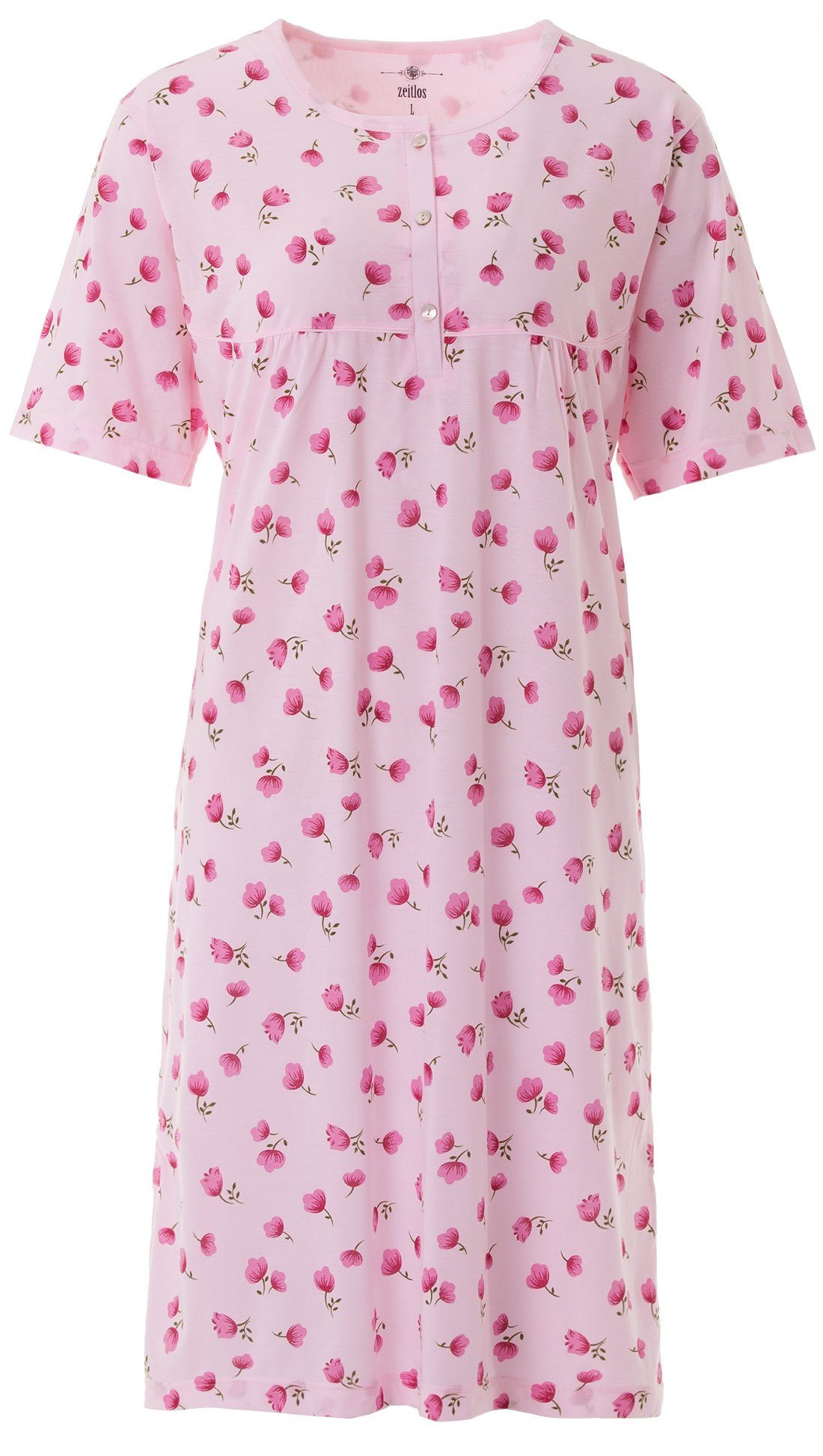 zeitlos Nachthemd Nachthemd Kurzarm - M-6XL Big Flowers rosa