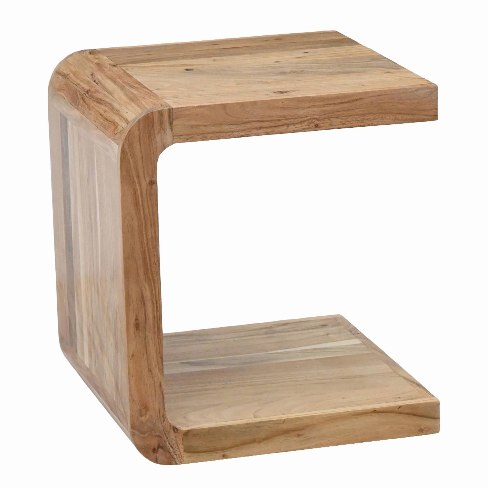 Wohnling Beistelltisch WL7.783 Anstelltisch Akazie Massivholz 45 cm Couchtisch C Form (Flexibles Beistellmöbel für deine Couchecke), Quadratischer Sofatisch vielseitig nutzbar