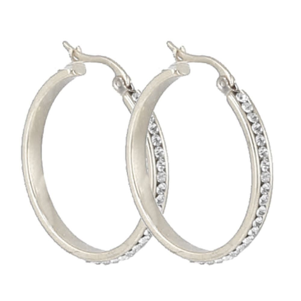 Ohrring-Set Creolen mit Strass 3,5 cm silber aus Edelstahl Damen