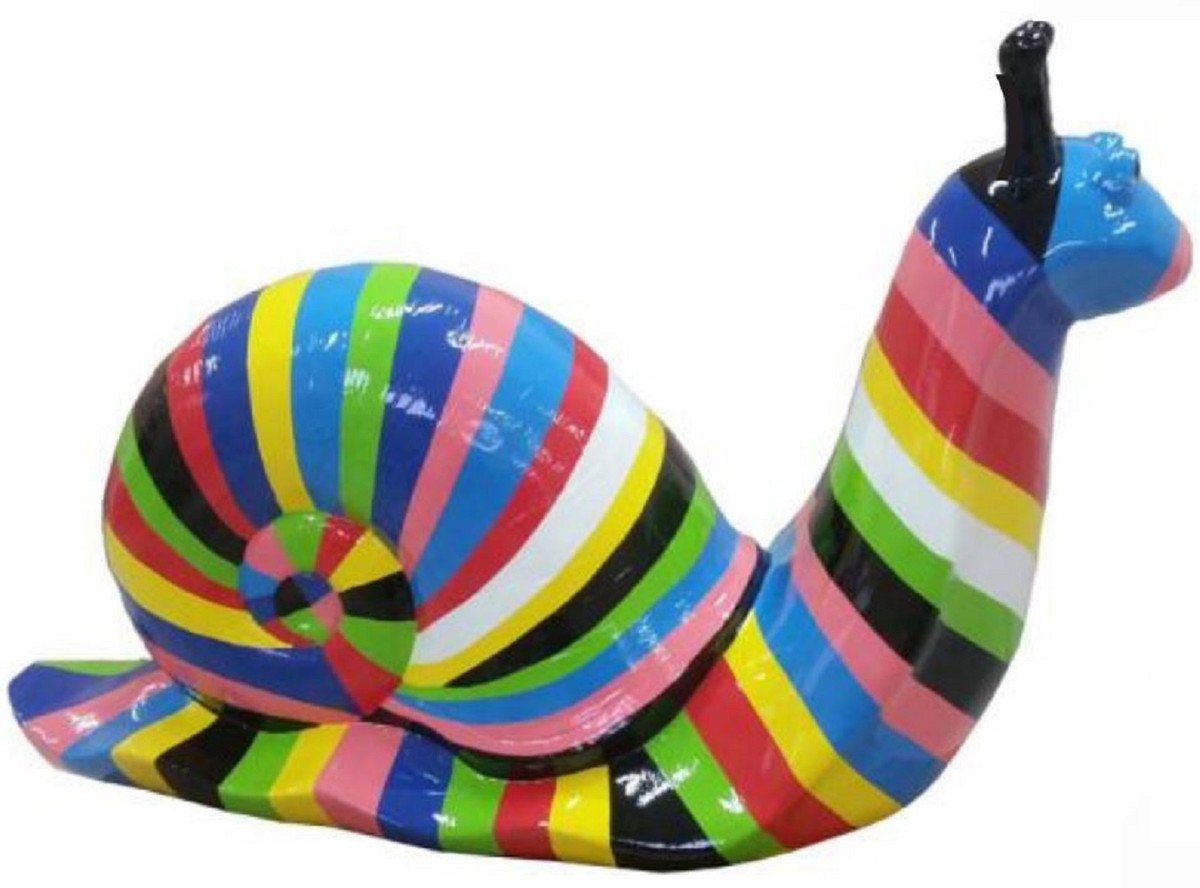 Skulptur Luxus Designer Deko Skulptur Schnecke mit Streifen Bunt 100 x H. 50 cm - Große Deko Figur - XXL Deko Skulptur - XXL Deko Figur - Wohnzimmer Deko - Garten Deko - Luxus Figuren