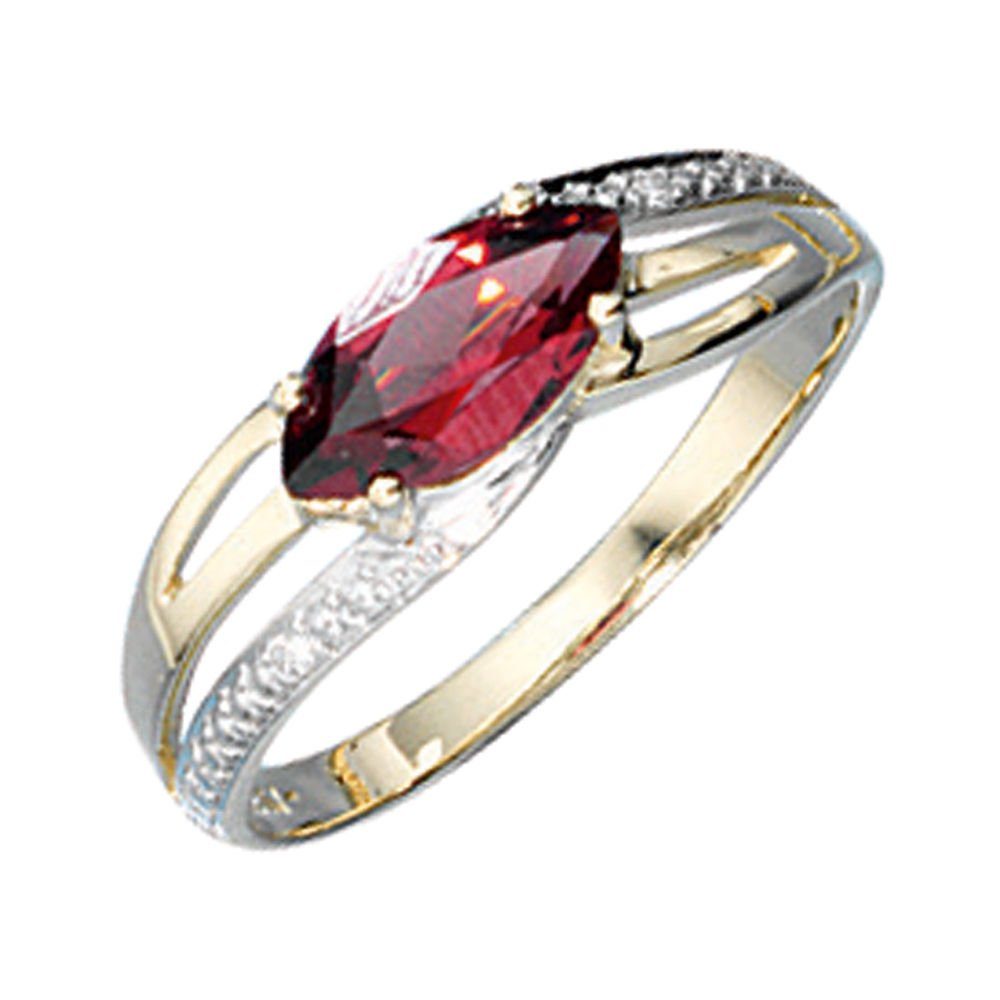 Goldring Ring mit Granat & Brillanten, 585 Gelbgold