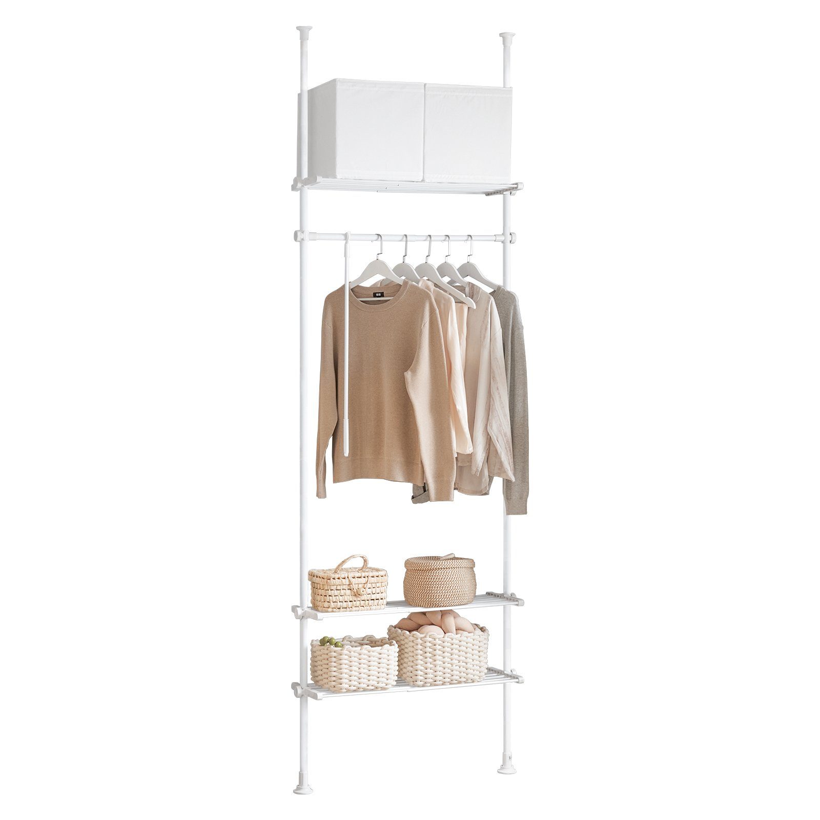 SoBuy Kleiderständer KLS07, verstellbarer offener Kleiderschrank mit Ablagen, Schlafzimmer, Verstellbares Garderobenstände mit 1 Kleiderstange und 3 Ablagen