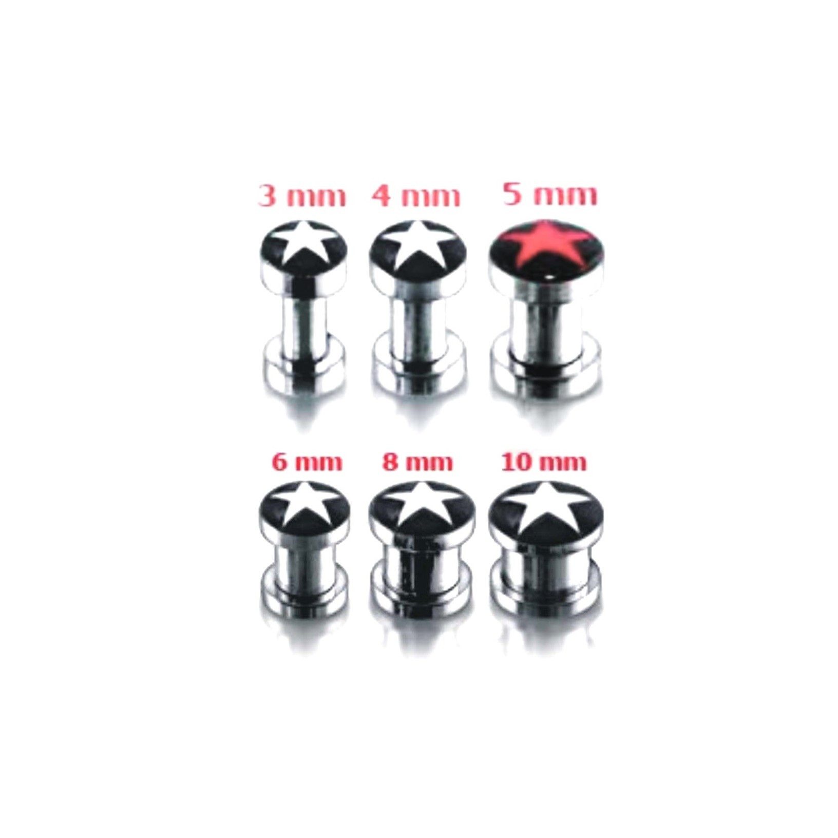 Kingka Plug-Set Big Star, Flesh Tunnel Set, 6 Größen ein Set für Damen und Herren (Set, 6-tlg., 6 Flesh Plugs), zu Shirt, Hoodie, Jeans, Sneaker! Büro, Urlaub, Party, Geschenkidee