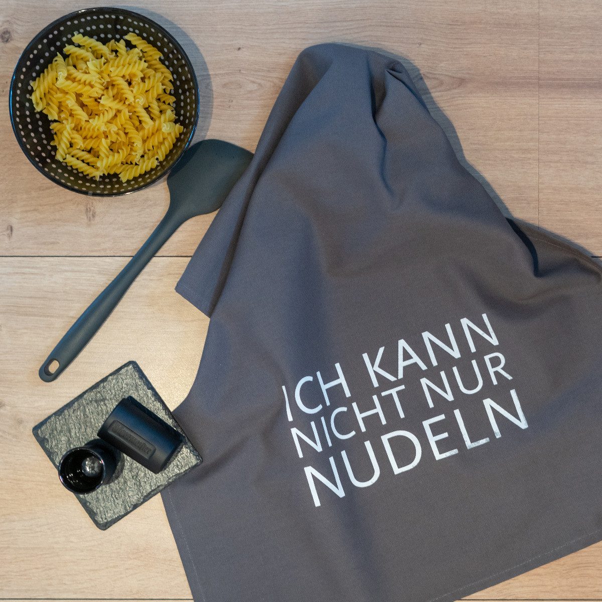 17;30 Hamburg Geschirrtuch Ich kann nicht nur Nudeln, Grau, (1-tlg), 50x70cm, Siebdruck