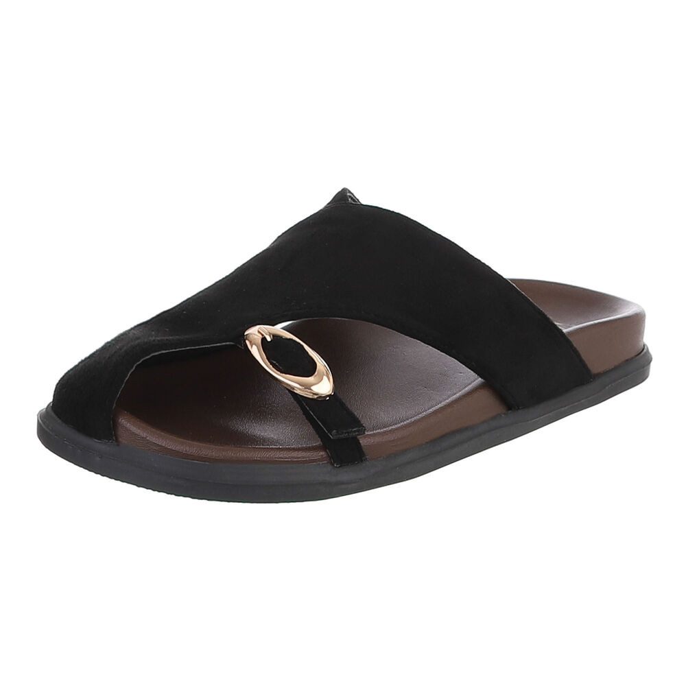 Damen Pantoletten mit Metallschließe & Komfortsohle Pantolette