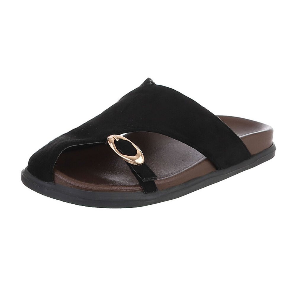 Ital-Design Damen Pantoletten mit Metallschließe & Komfortsohle Pantolette (91849014) Flach Pantoletten in Schwarz