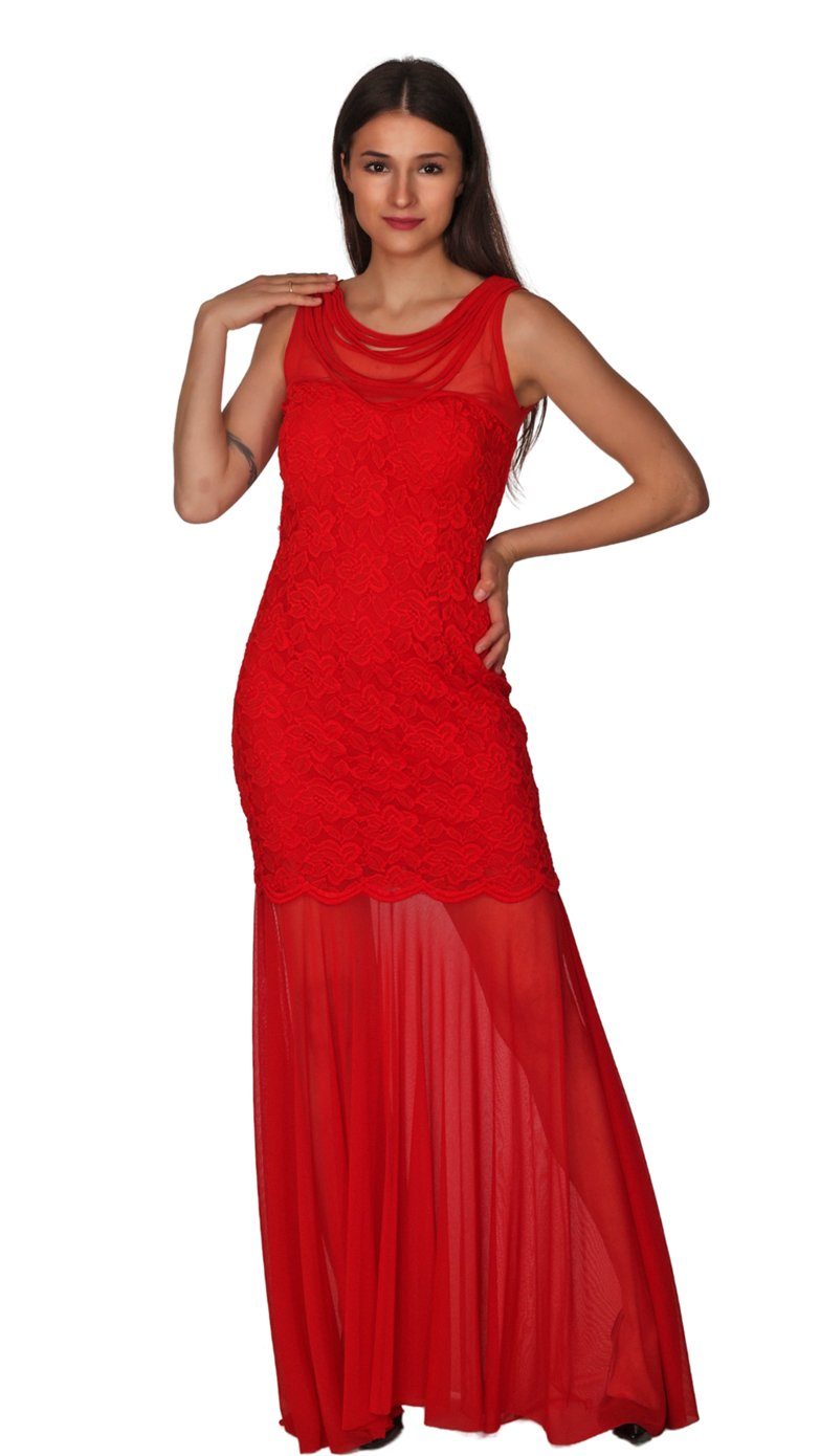 Charis Moda Abendkleid Maxikleid für feierliche Momente Rot