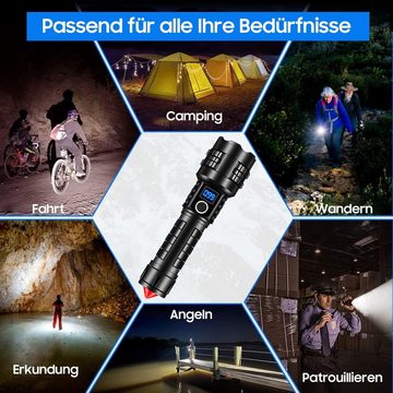 Aoucheni Taschenlampe Taschenlampe LED Aufladbar, 1500 Lumen Extrem Hell Taschenlampe,IP67 (Mit Sicherheitshammer, Zoombar, wasserdicht, 5 Modi), für Camping, Wandern, Outdoor, Notfäll