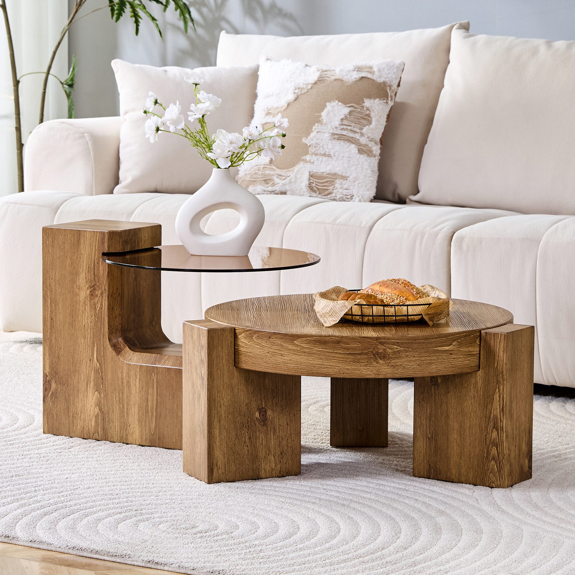 i@home Beistelltisch runder Tisch, Couchtisch (2-St., 1 Set, 2 Tisch), mit Glasplatte,zerlegbares Design für eine flexiblere Raumnutzung