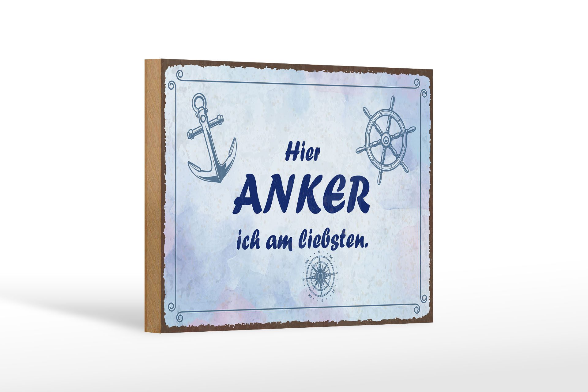 Femer GmbH Holzbild Spruch 12x18 cm Hier Anker ich am liebsten, (1 St), Glatte Holzfaserplatte (MDF), vorn beschichtet