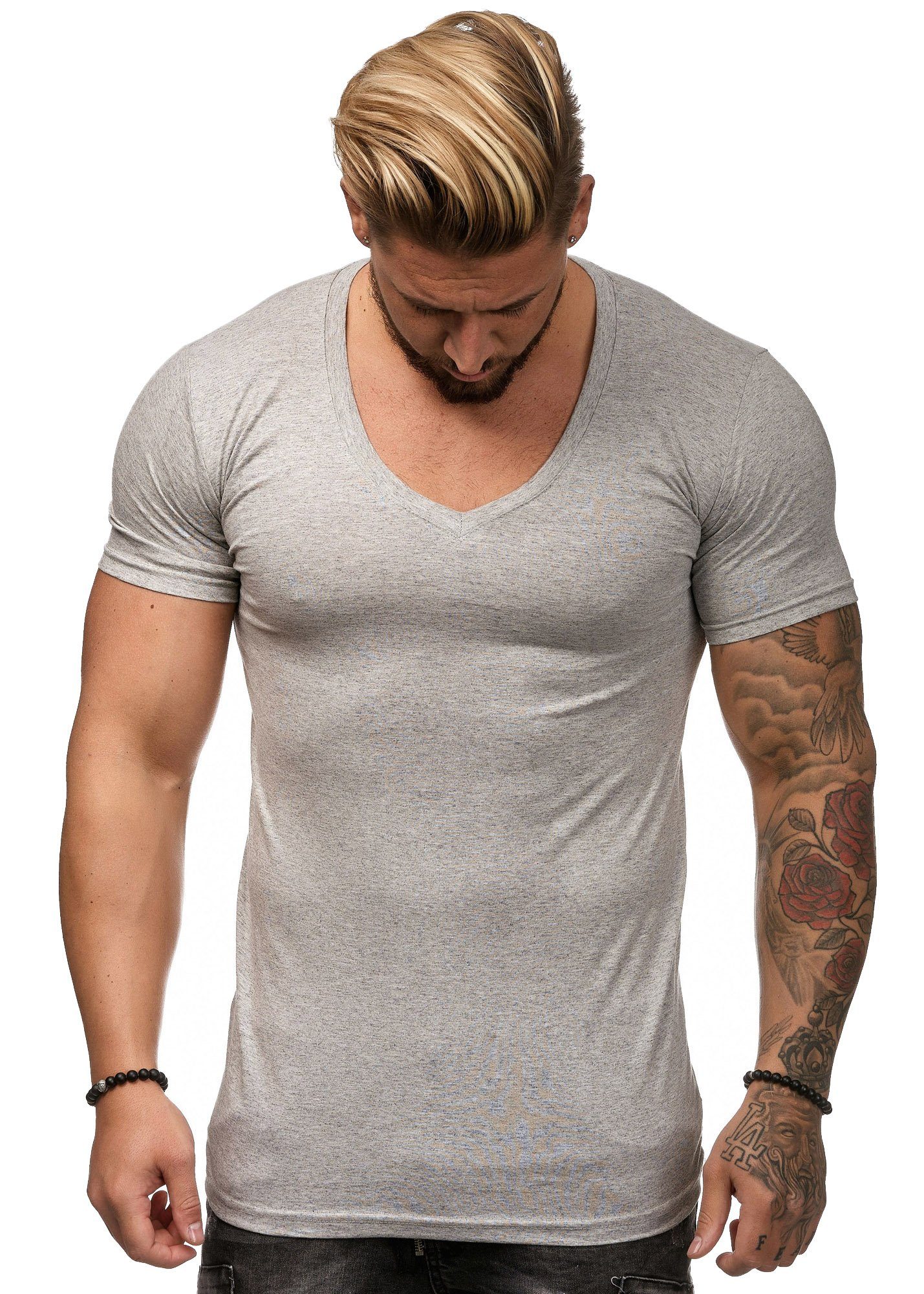OneRedox T-Shirt BS500C (Shirt Polo Kurzarmshirt Tee, 1-tlg) Fitness Freizeit Casual Grau