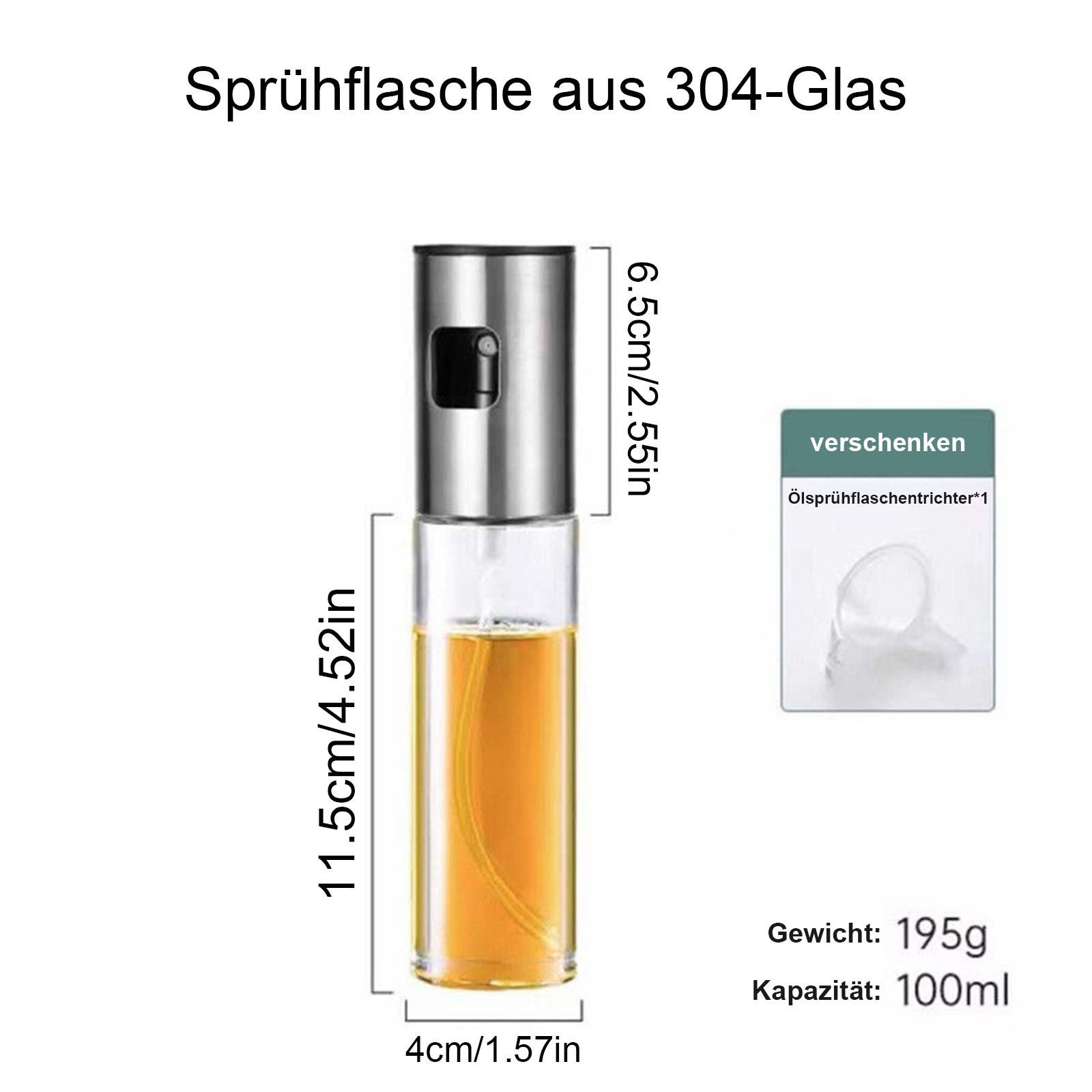 HAUSS SPOLE Menage-Set Essig- und Ölsprüher-Set Mit Pump-Sprühkopf Rostfreier Edelstahl/Glas, (Set), 2-er Set Rostfreier Edelstahl/Glas