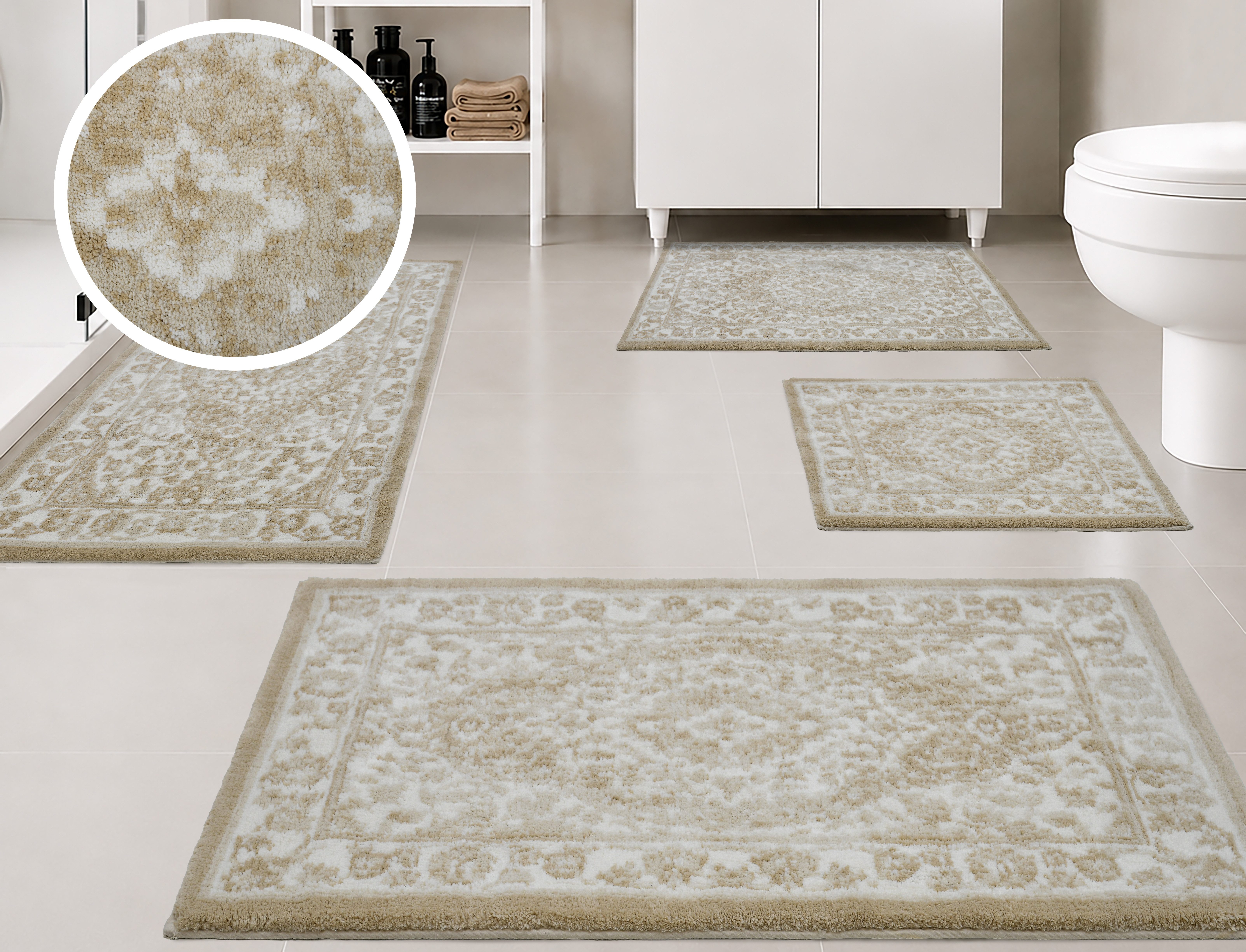 OTTO home Badematte Oriental, Badvorleger, Badezimmer Teppich, Duschvorleger, Höhe 18 mm, rutschhemmend beschichtet, schnell trocknend, Polyester, rechteckig, Badteppich, Orient-Optik