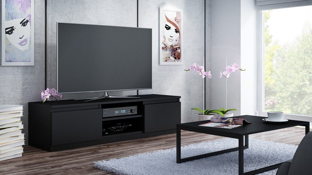 Raumhirsch Furniture Lowboard Fernsehschrank, TV-Kommode, TV Schrank 140 cm (Maße 140 x 40 x 36 cm, einfache Montage), 5 Türen, Offenes Fach, Kabelöffnung