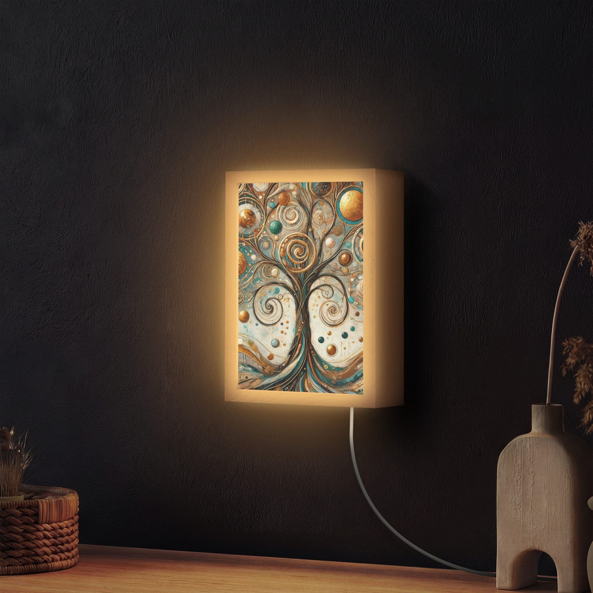 OnlyWow Wandleuchte Lightbox Baum des Lebens - Baum - Abstrakt - Modern, Dimmbar, Farbwechsel, LED, Warmweiß, Kaltweiß, Neutralweiß Einstellbar, Wandlampe Innen, Dimmbar, mit Kabel, LED, Beleuchtung, Wohnzimmer