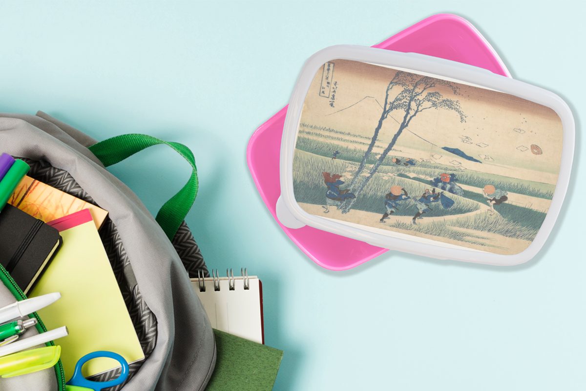 Hokusai, (2-tlg), Katsushika Kunststoff für Kinder, Provinz Brotbox Erwachsene, Brotdose der Lunchbox rosa in Snackbox, Kunststoff, Suruga - Ejiri Mädchen, von Gemälde MuchoWow