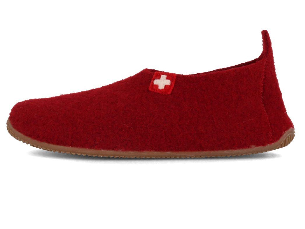 Living Kitzbühel Damen Slipper Schweizer Kreuz, dark cherry, winter, schurwolle, lammfe Hausschuh antibakteriell